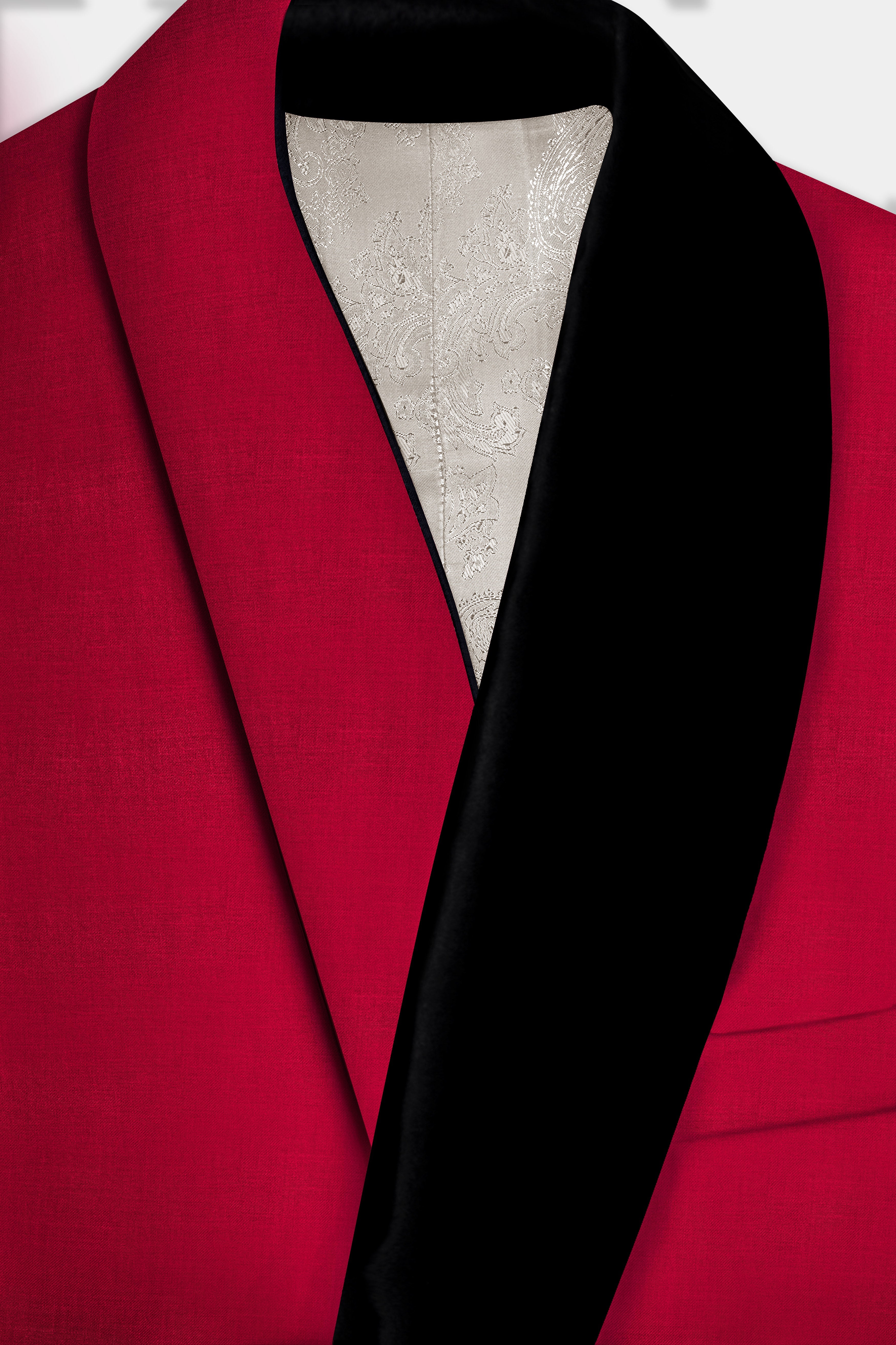 Vermilion-Chili Red Solid Wool Rich Tuxedo Slight Stretch Suit