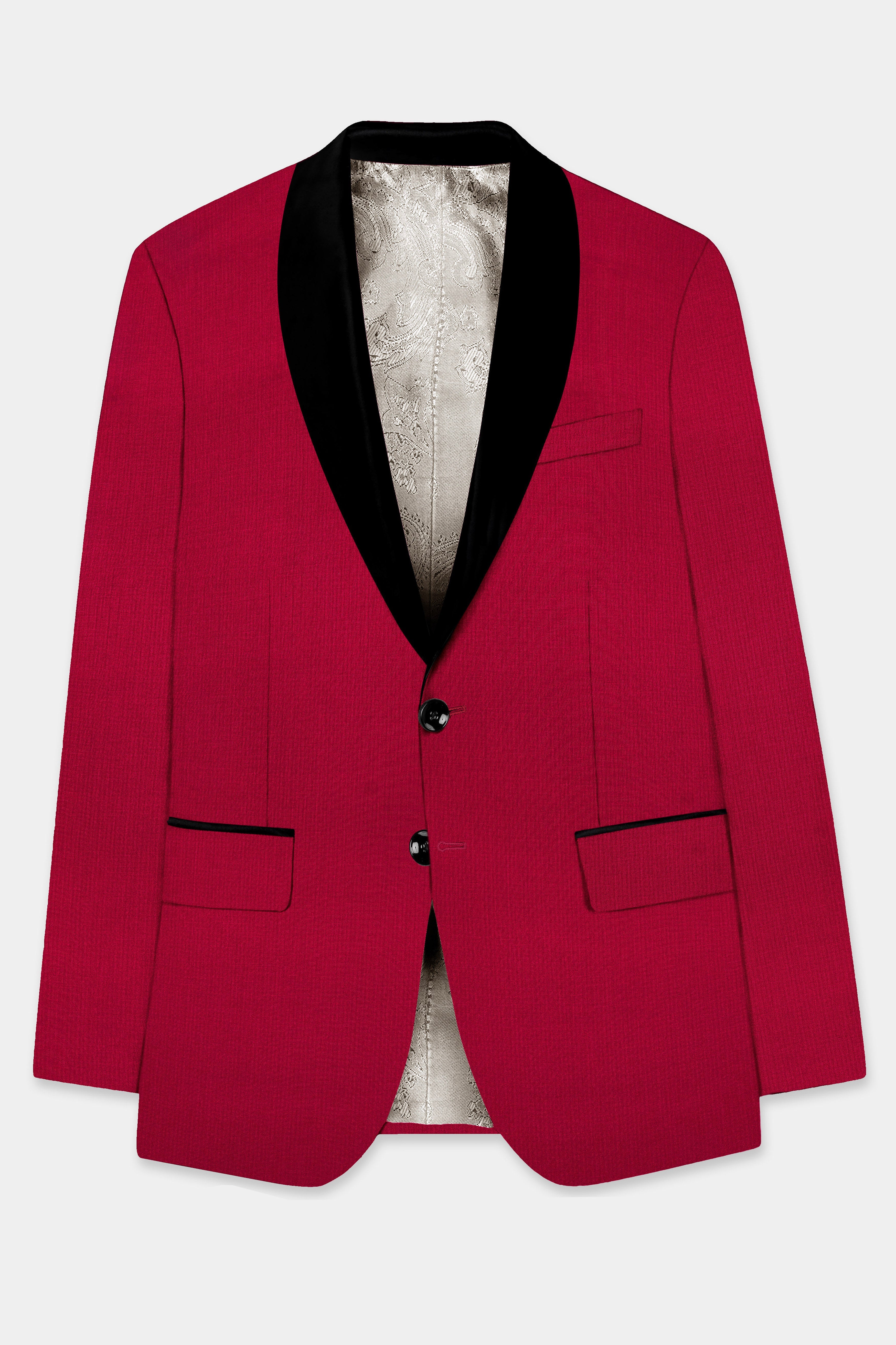 Vermilion-Chili Red Solid Wool Rich Tuxedo Slight Stretch Suit