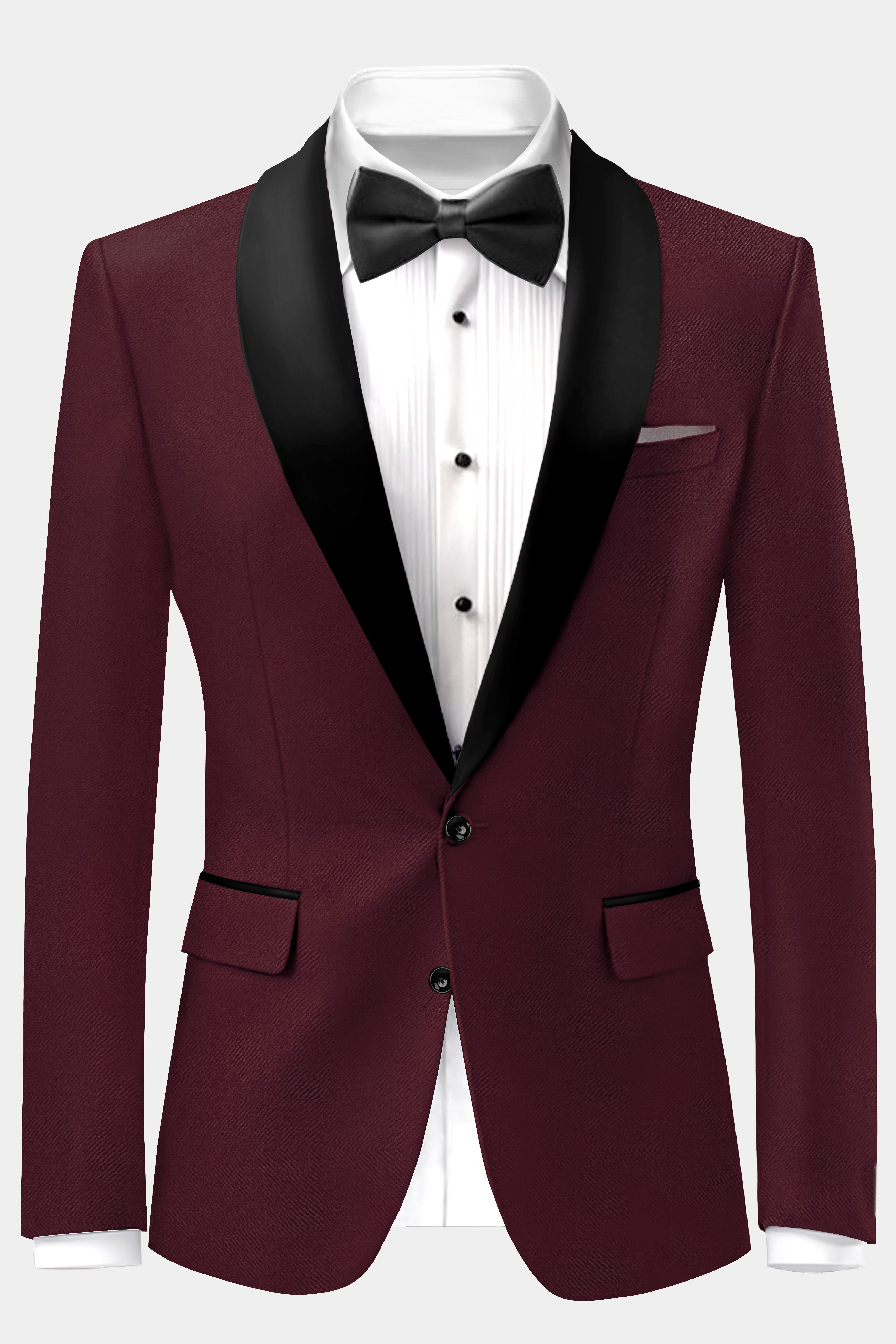 Merlot-Wine Berry Solid Wool Rich Tuxedo Suit