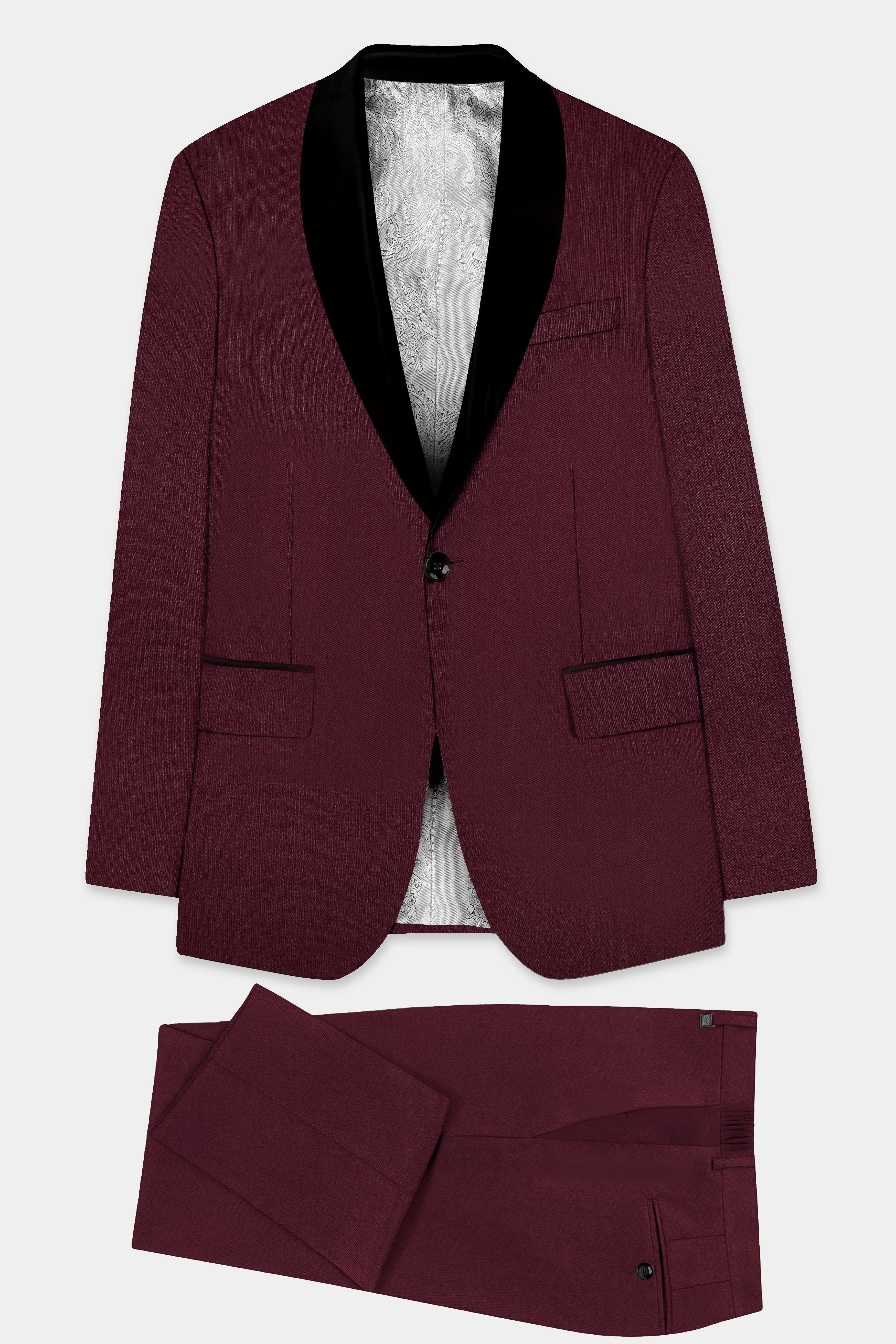 Merlot-Wine Berry Solid Wool Rich Tuxedo Suit