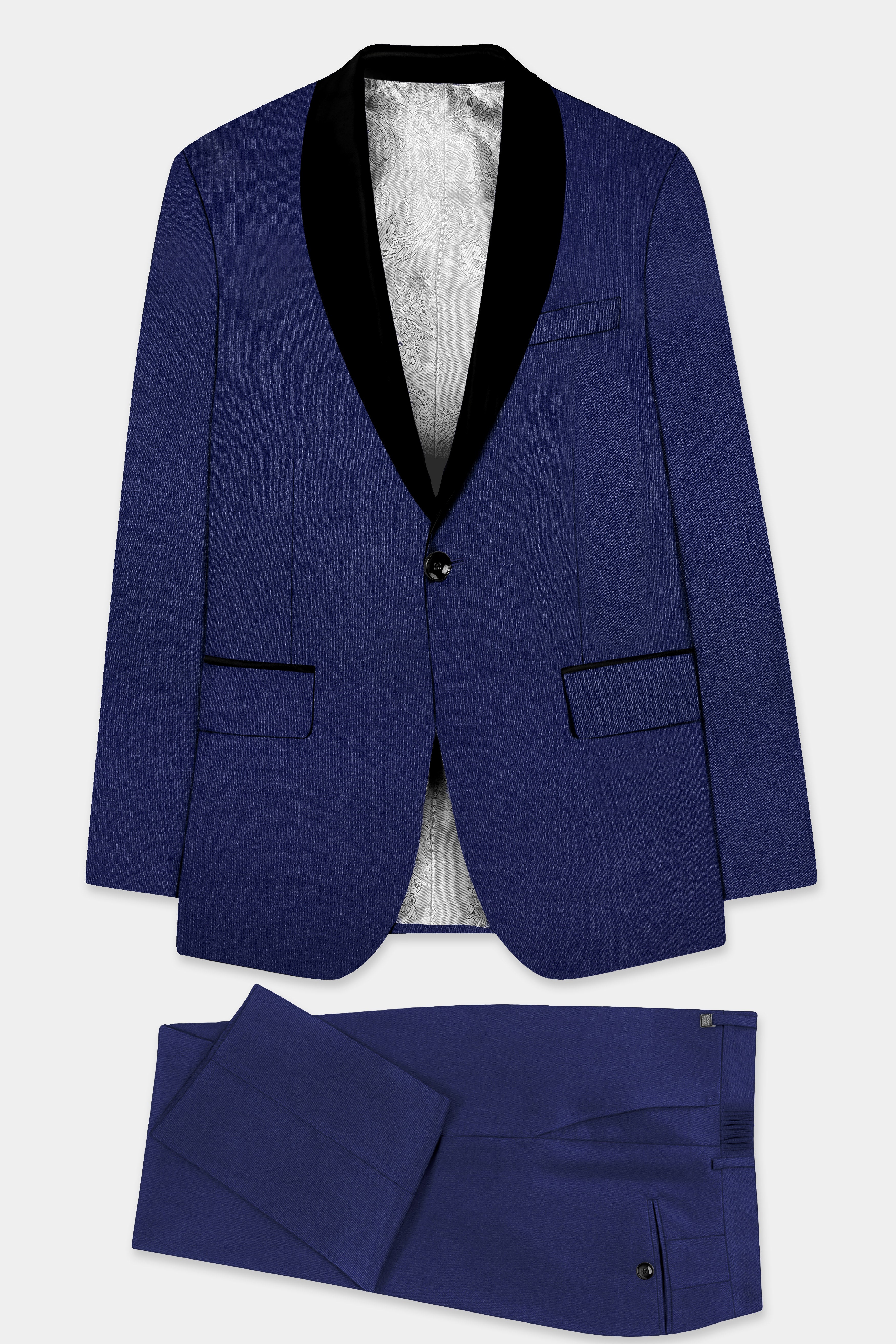Celestia-Blue Solid Wool Rich Tuxedo Slight Stretch Suit