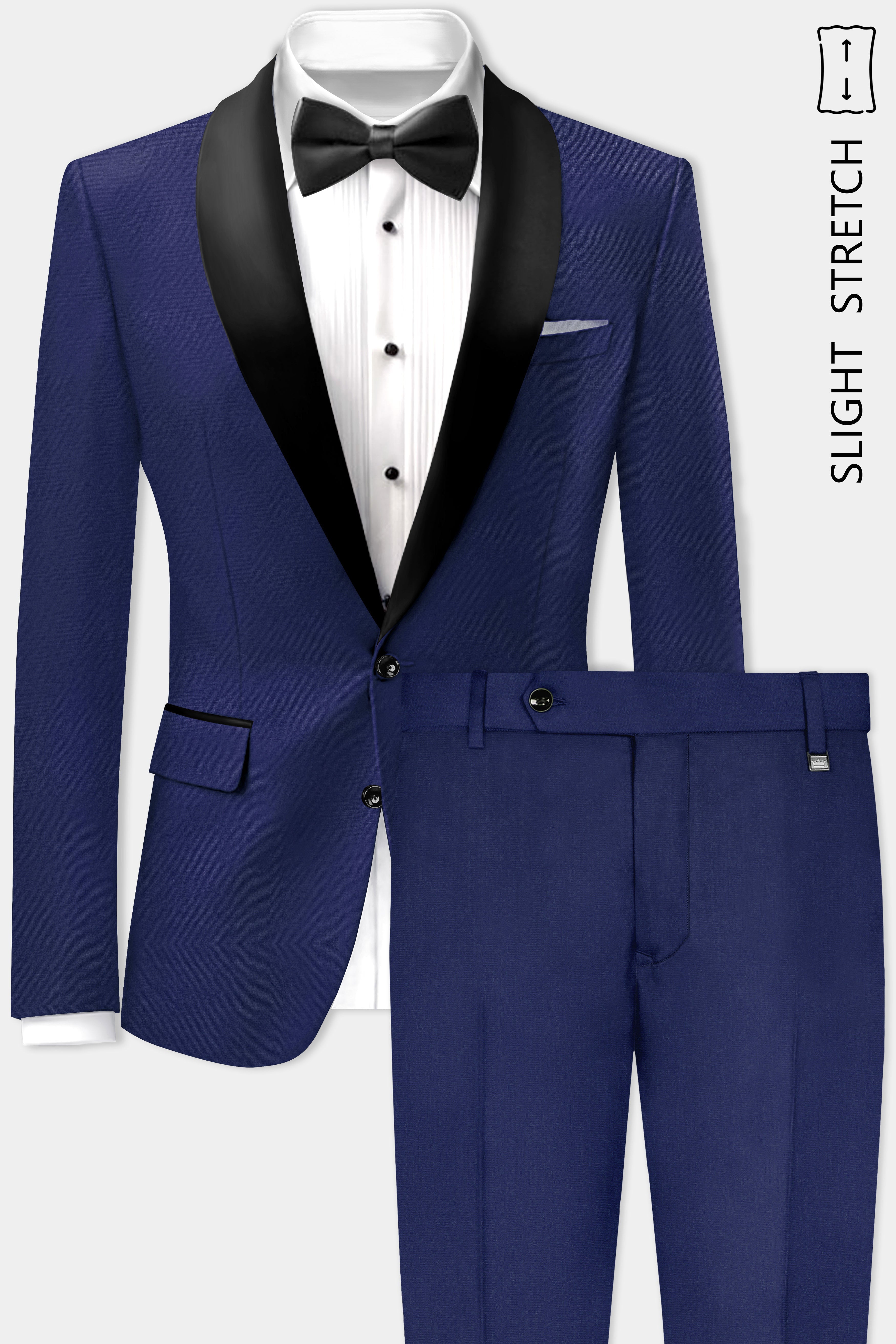 Celestia-Blue Solid Wool Rich Tuxedo Slight Stretch Suit