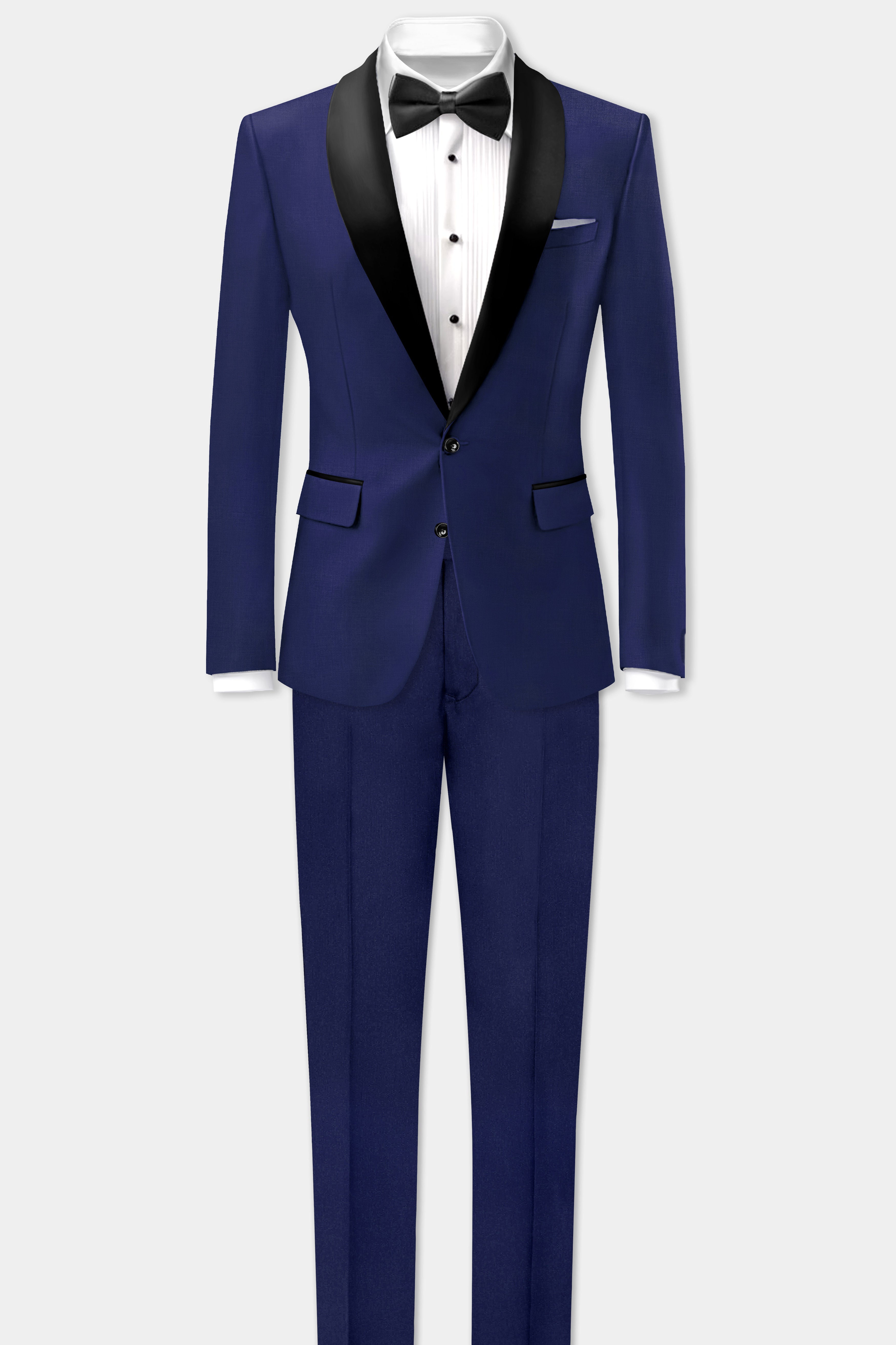 Celestia-Zodiac Blue Solid Wool Rich Tuxedo Suit