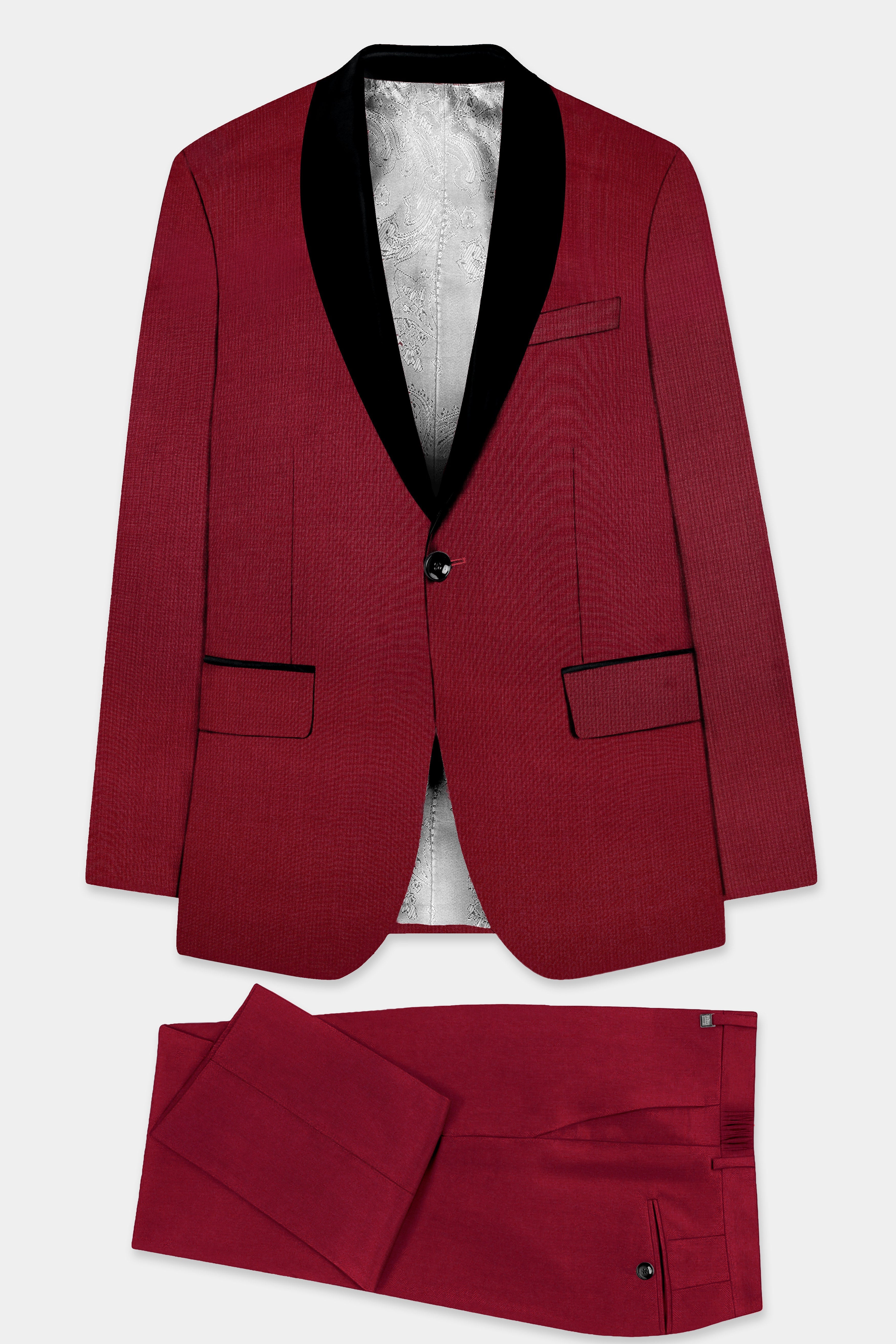 CrimsonAce-Cherry Red Solid Wool Rich Tuxedo Suit