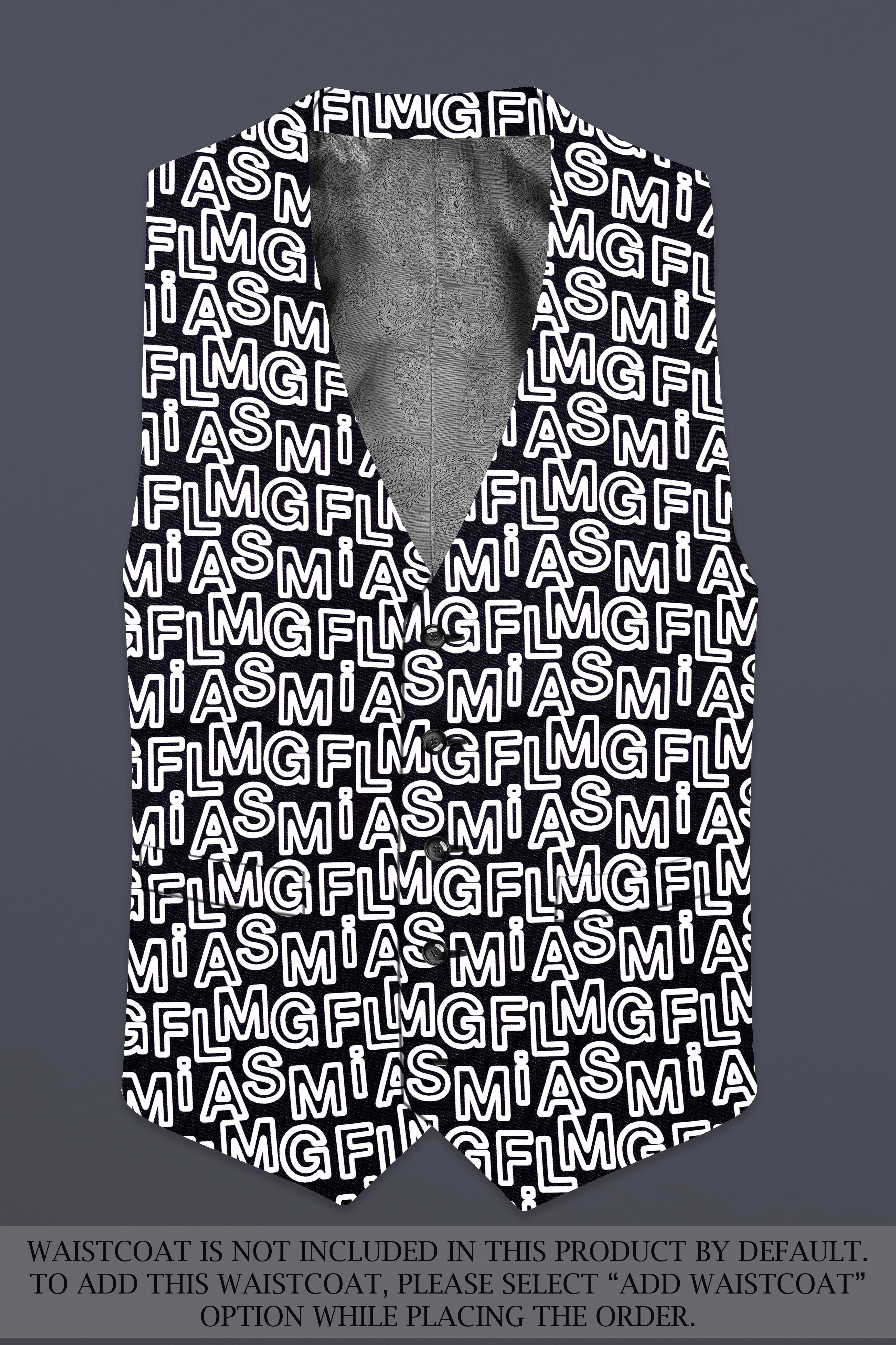 Jaguar Black And Bright White Alphabets Printed Premium Cotton Designer Double Breasted Suit