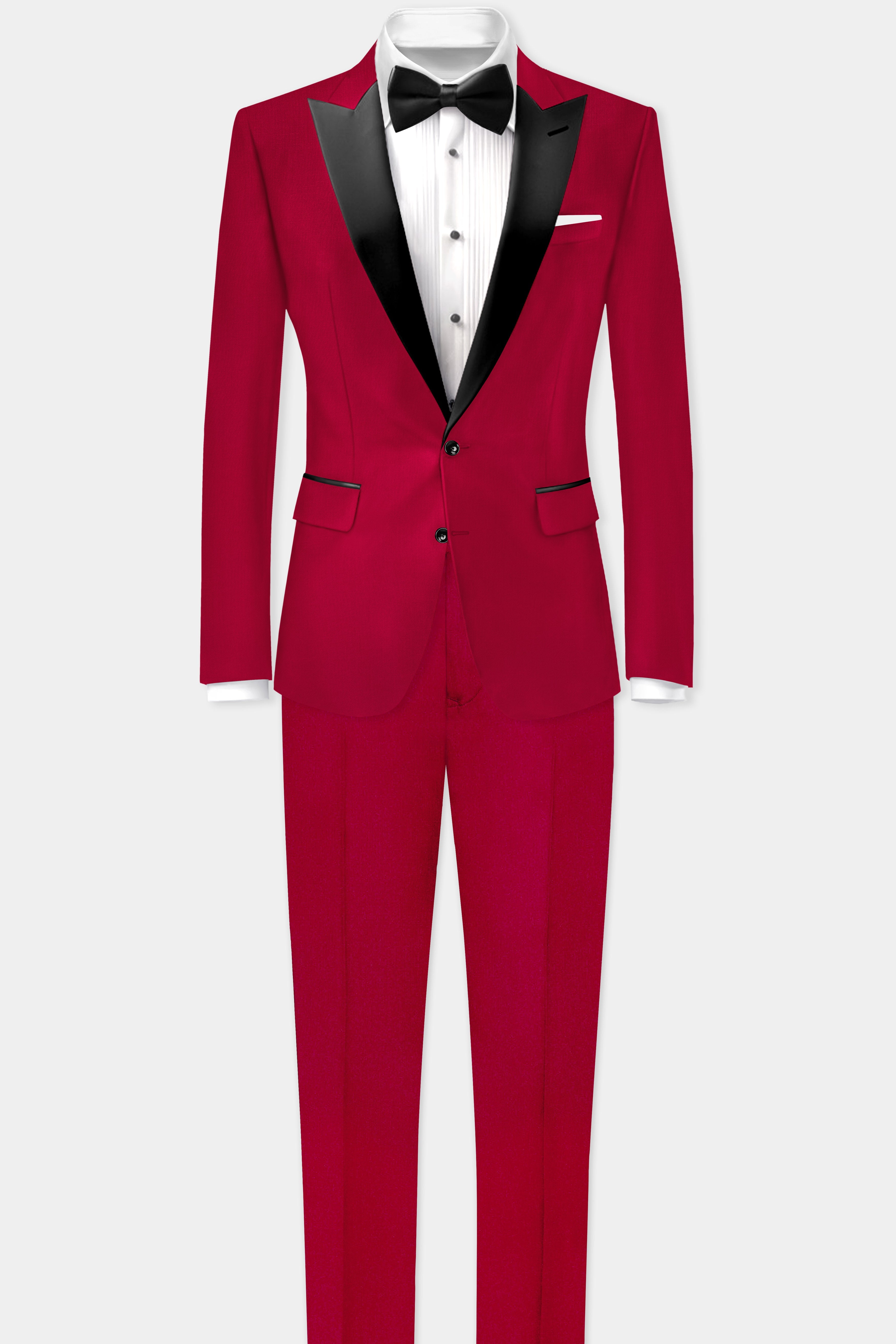 Vermilion-Chili Red Solid Wool Rich Peak Lapel Tuxedo Suit