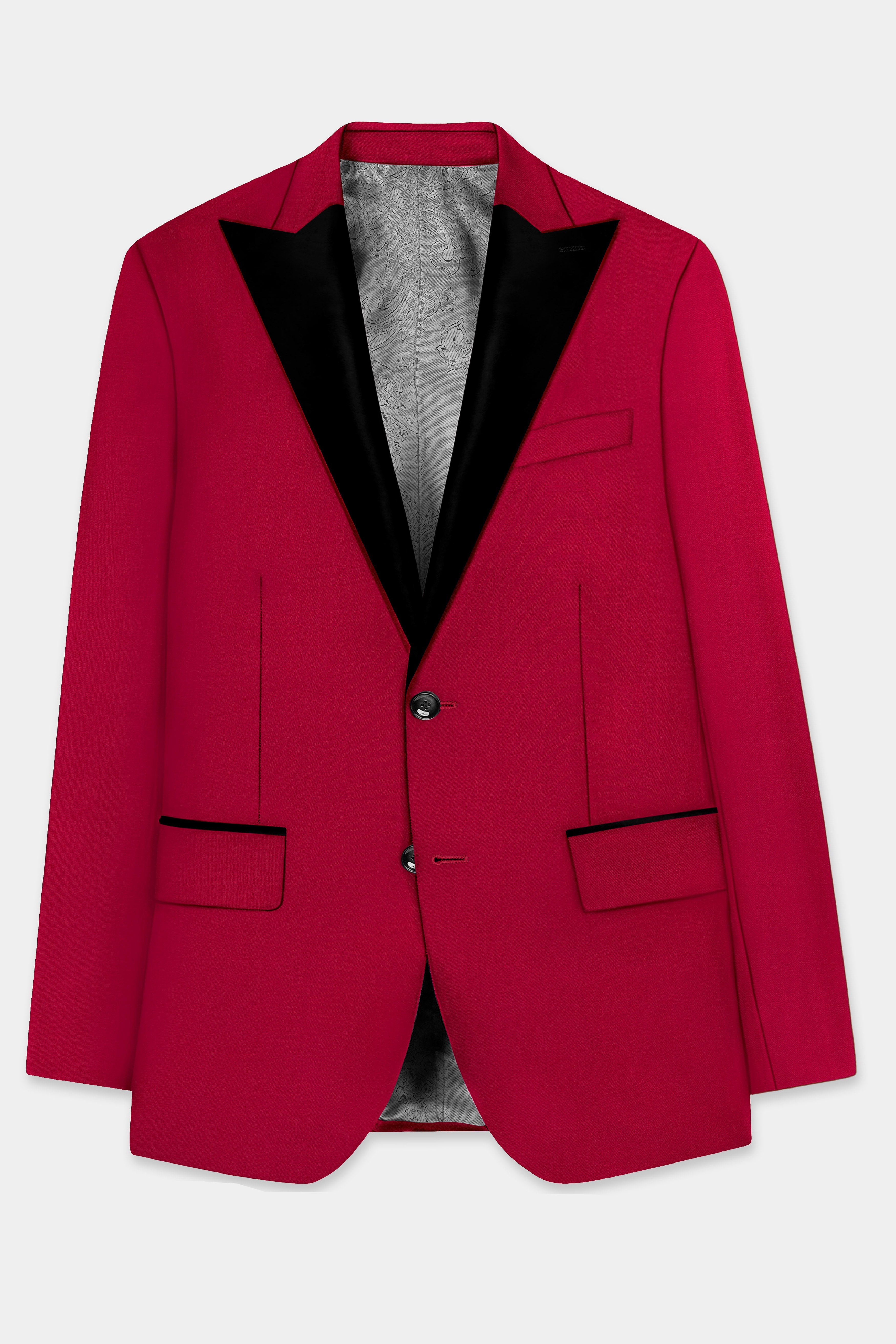 Vermilion-Chili Red Solid Wool Rich Peak Lapel Tuxedo Suit