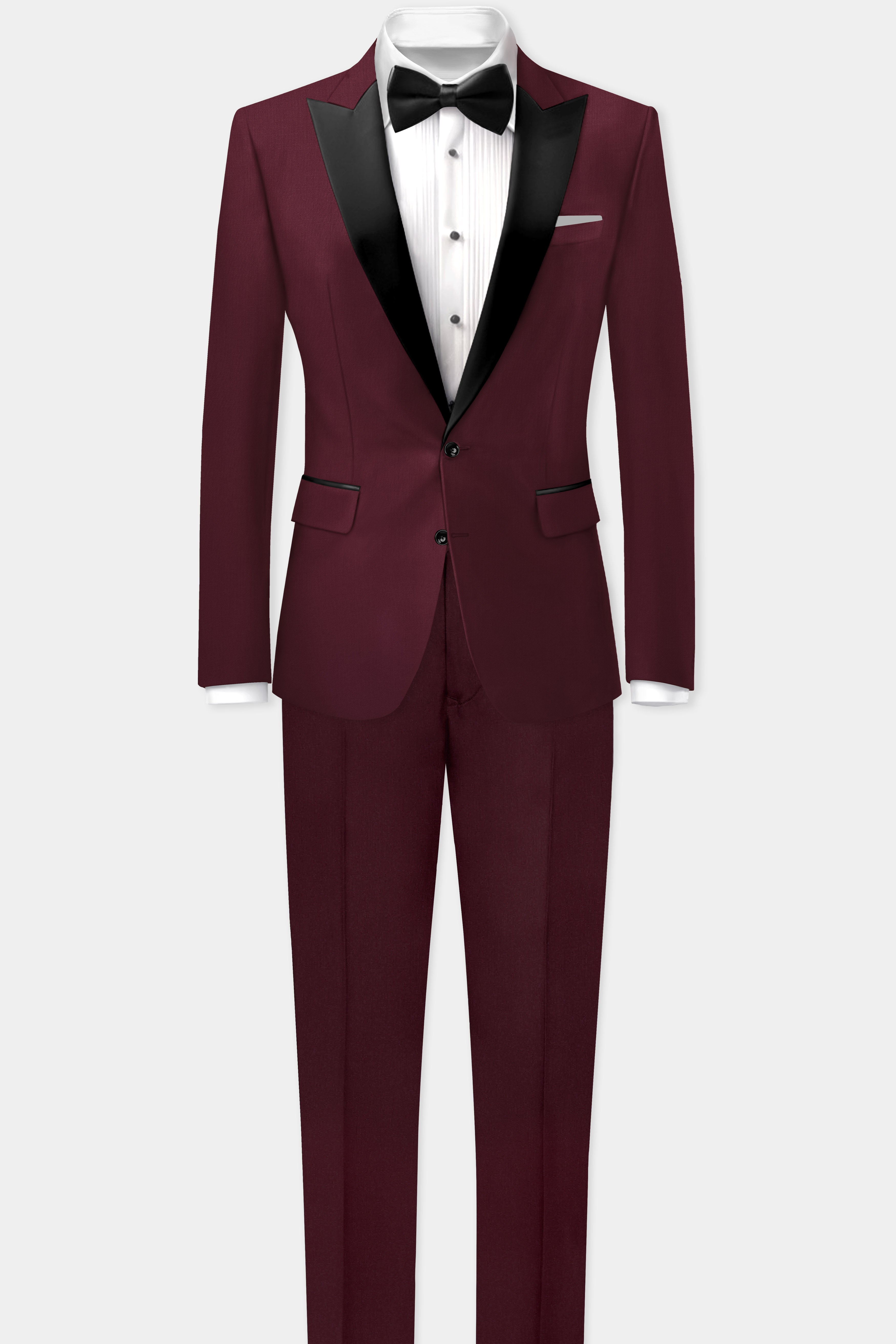 Merlot-Wine Berry Solid Wool Rich Peak Lapel Tuxedo Suit