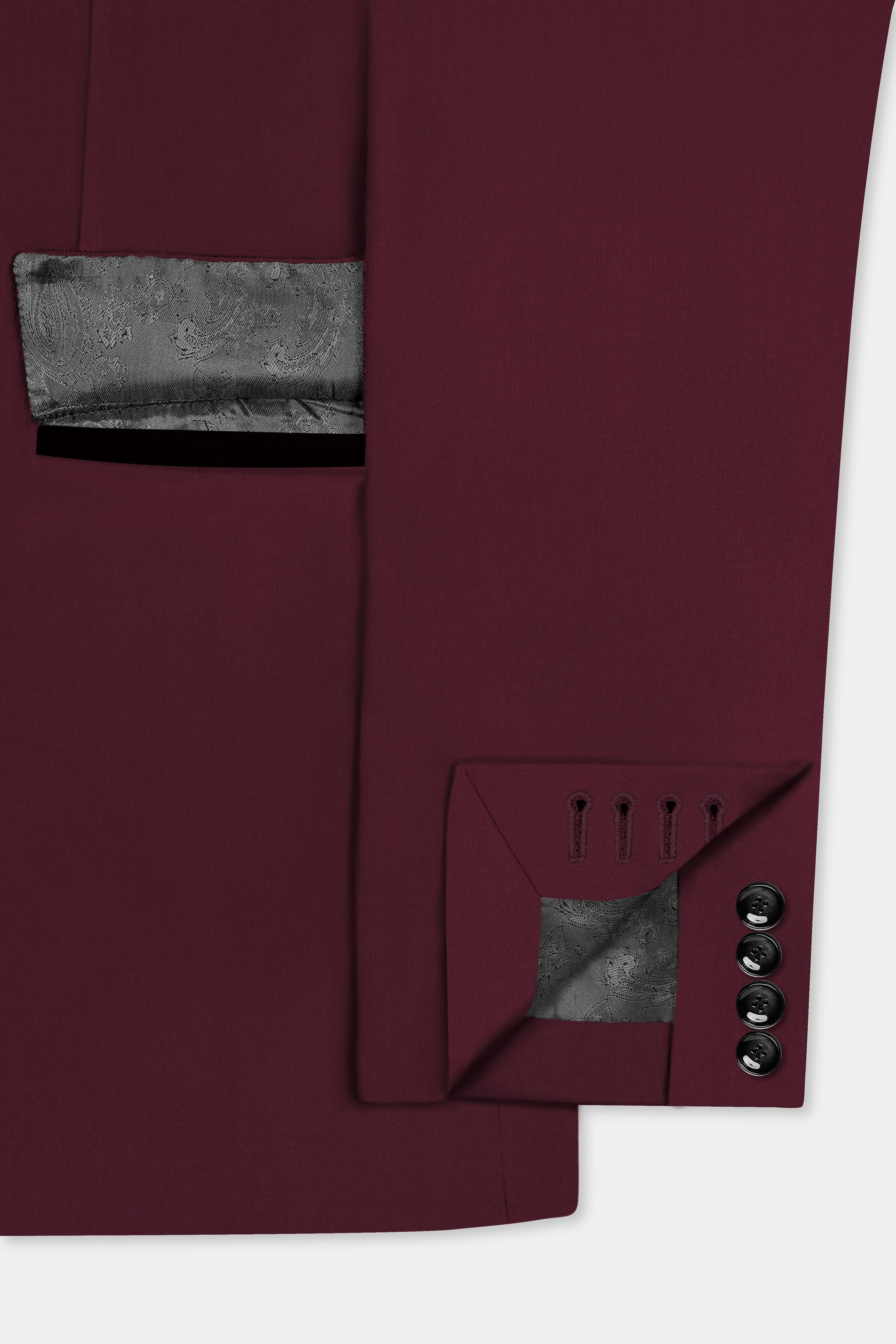 Merlot-Wine Berry Solid Wool Rich Peak Lapel Tuxedo Slight Stretch Suit