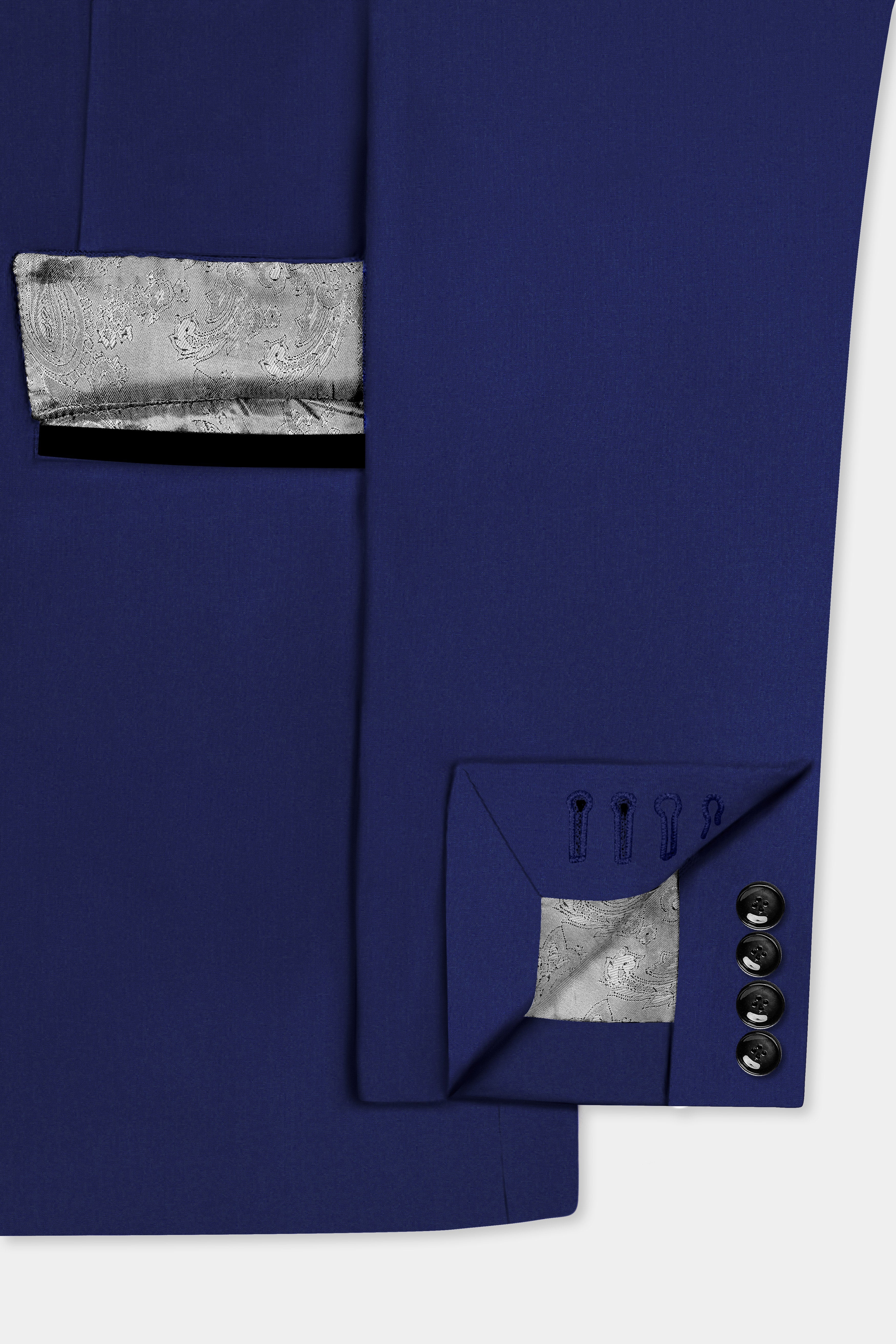 Celestia-Blue Solid Wool Rich Peak Lapel Tuxedo Slight Stretch Suit
