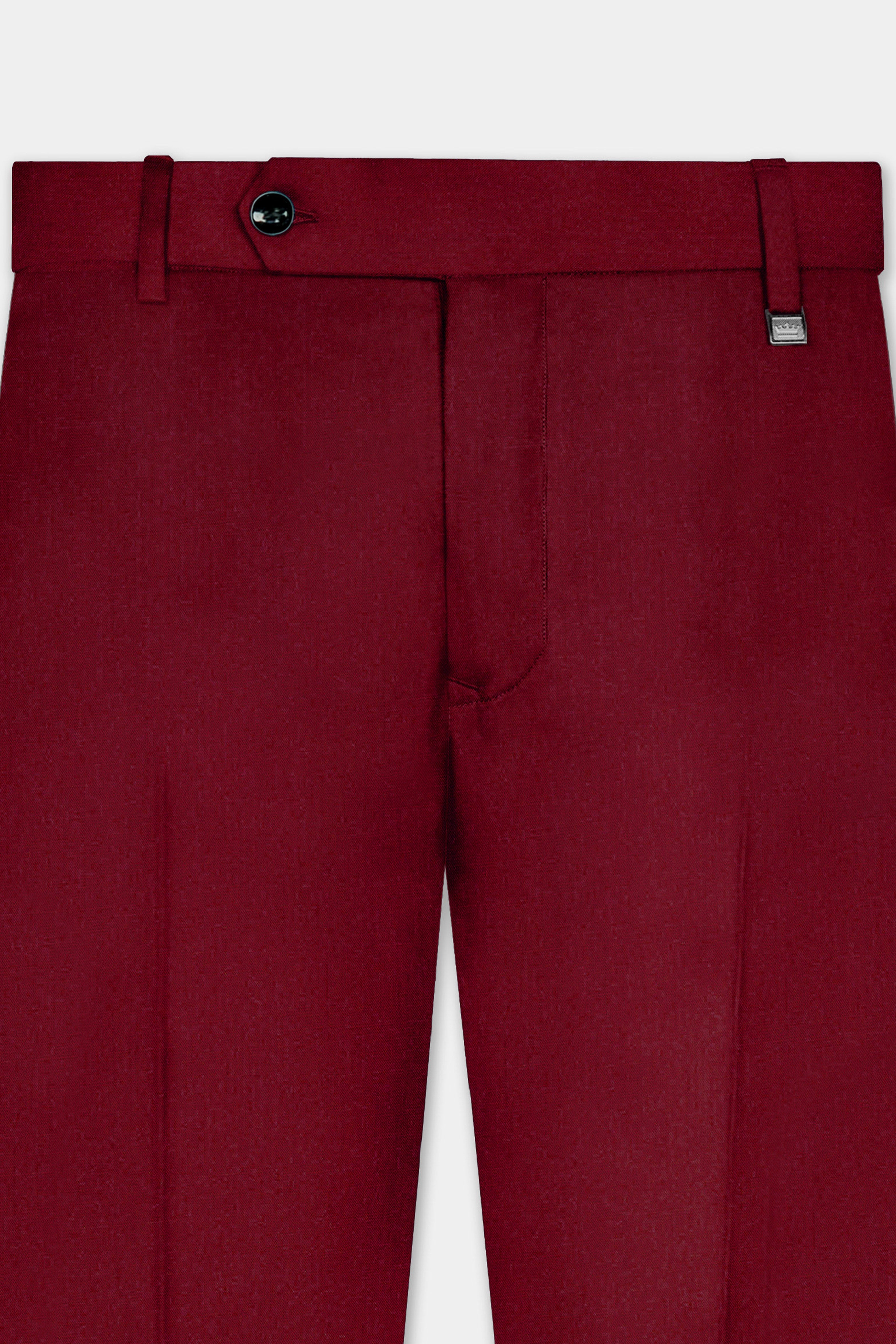 CrimsonAce-Cherry Red Solid Wool Rich Peak Lapel Tuxedo Slight Stretch Suit