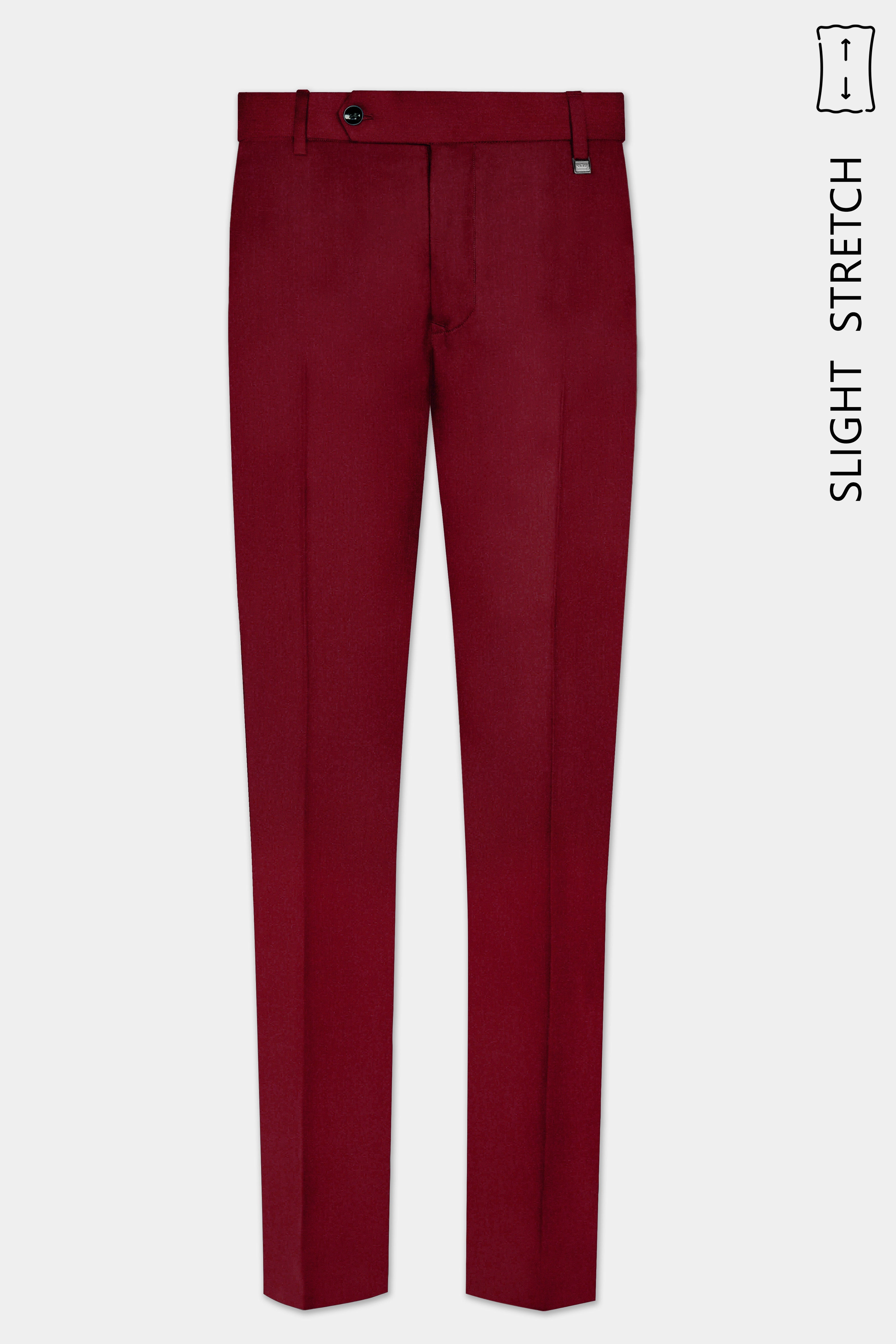 CrimsonAce-Cherry Red Solid Wool Rich Peak Lapel Tuxedo Slight Stretch Suit