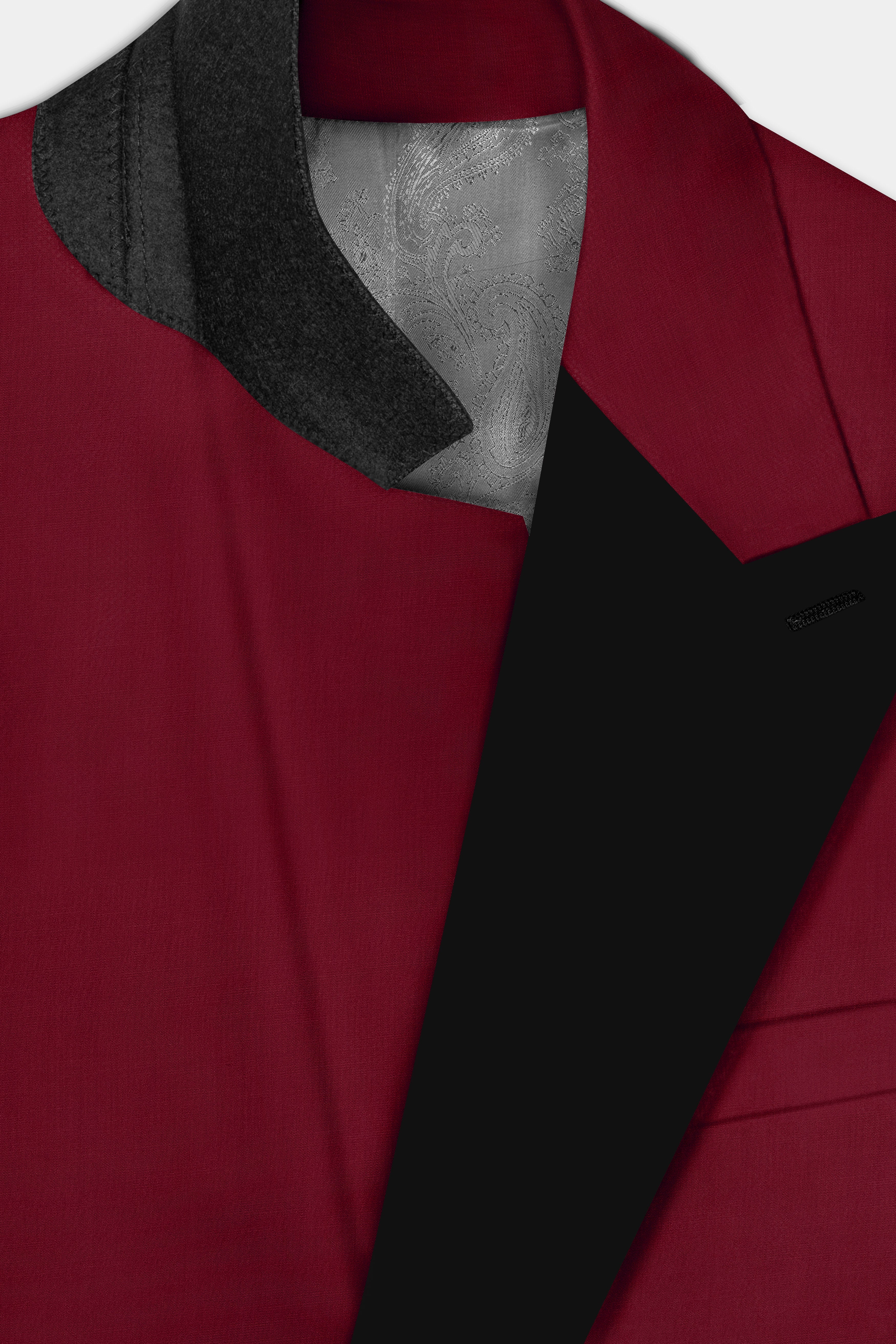 CrimsonAce-Cherry Red Solid Wool Rich Peak Lapel Tuxedo Slight Stretch Suit