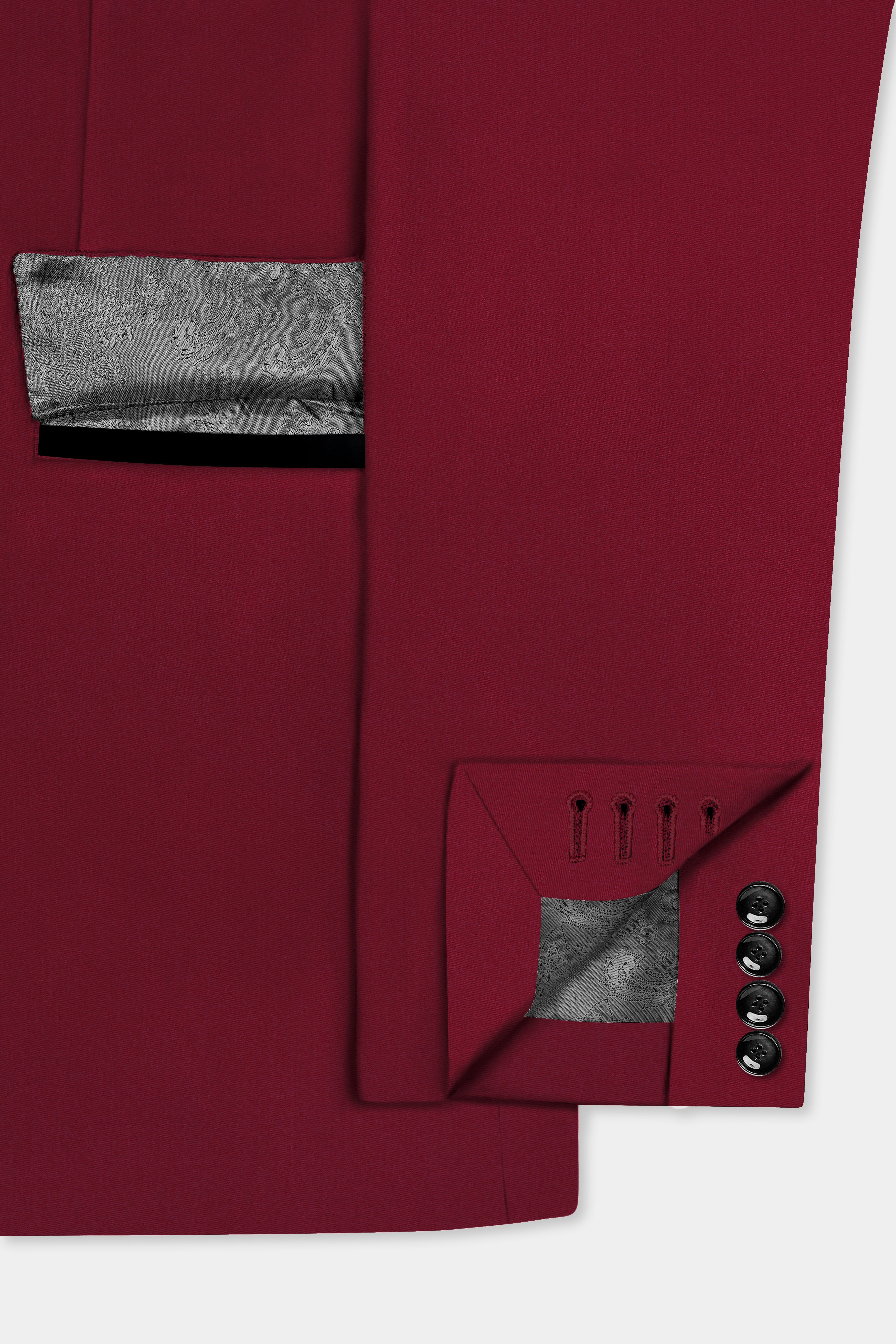 CrimsonAce-Cherry Red Solid Wool Rich Peak Lapel Tuxedo Slight Stretch Suit