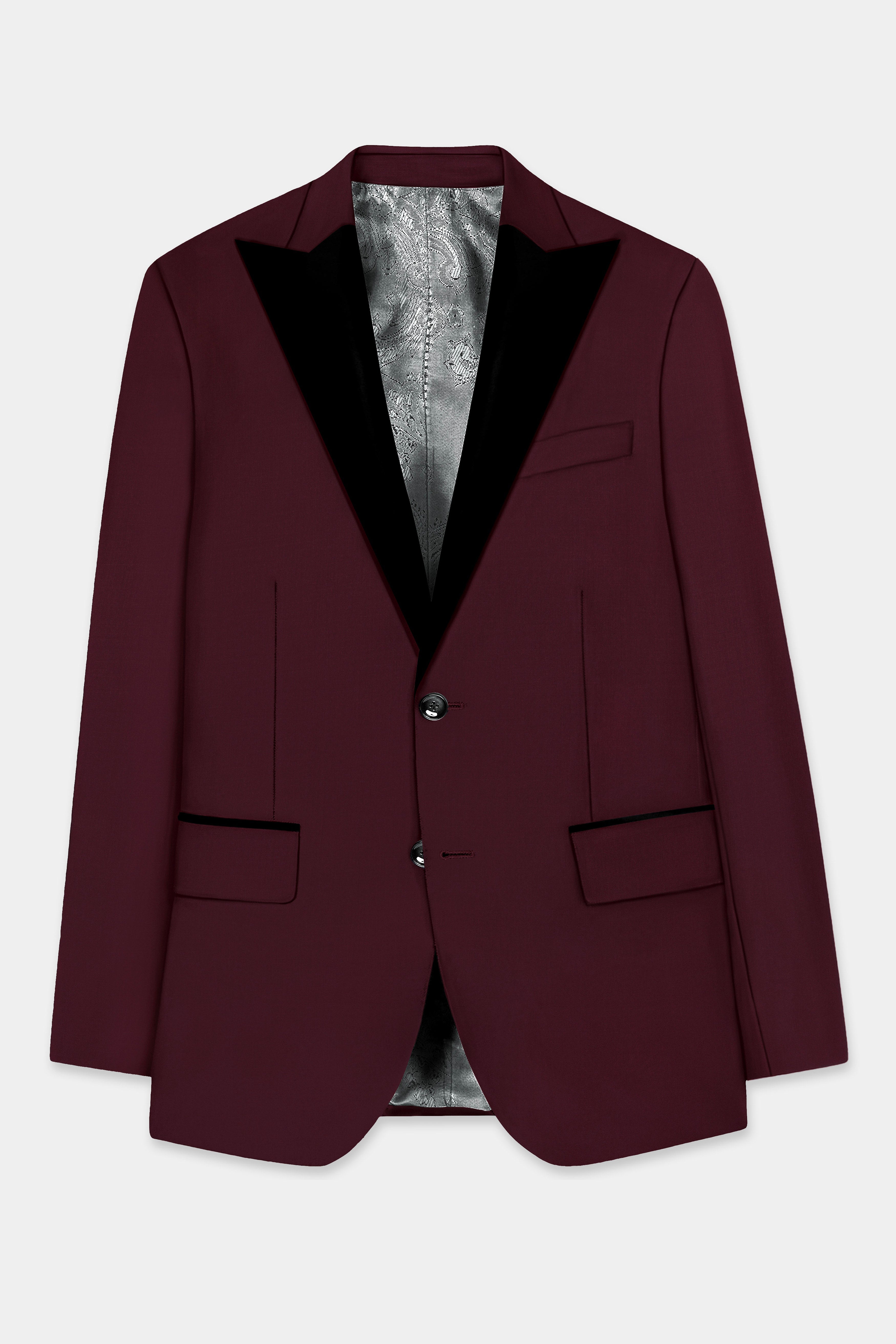 SepiaElite-Tamarind Brown Solid Wool Rich Peak Lapel Tuxedo Slight Stretch Suit