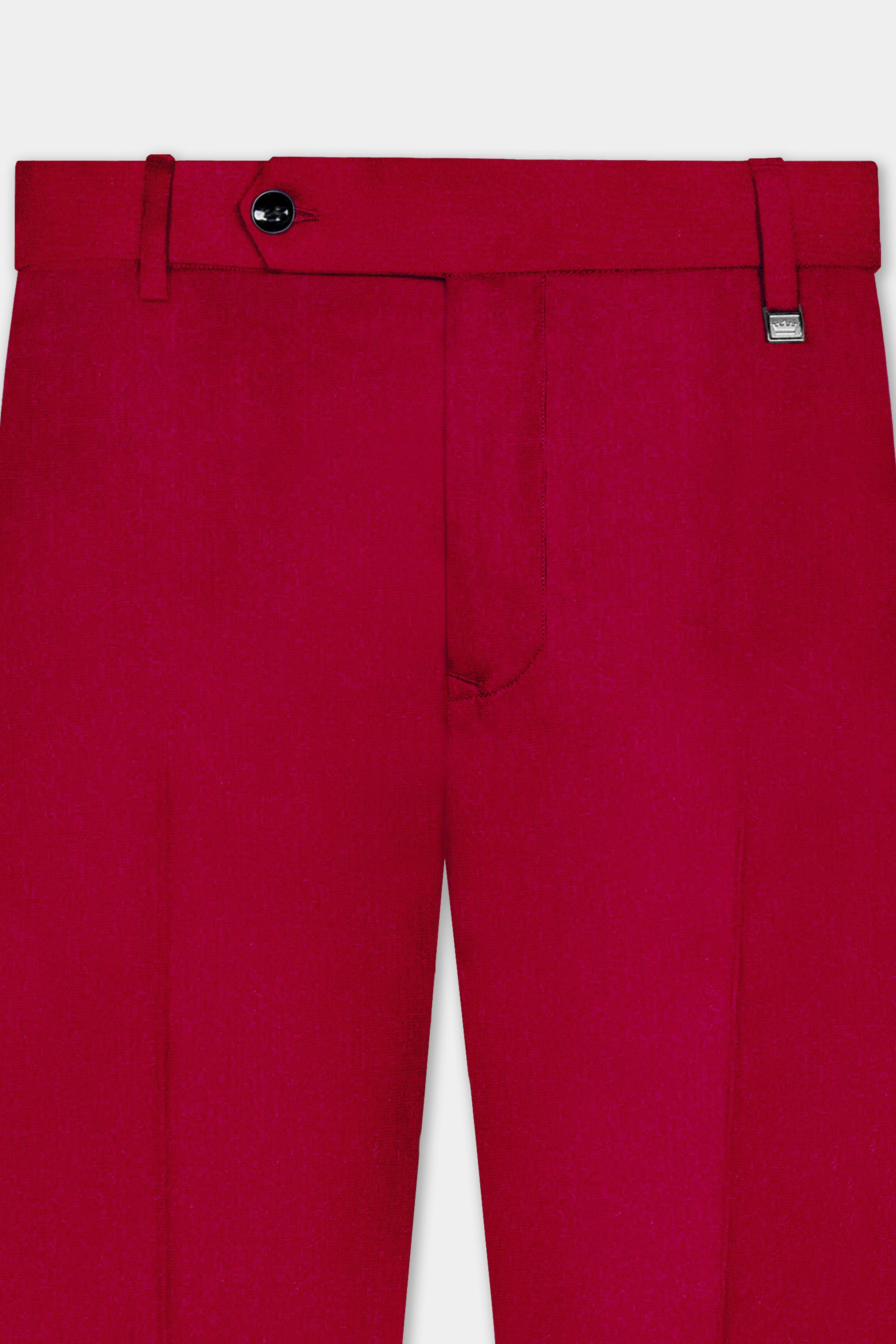 Vermilion-Chili Red Solid Wool Rich Cross Placket Bandhgala Suit