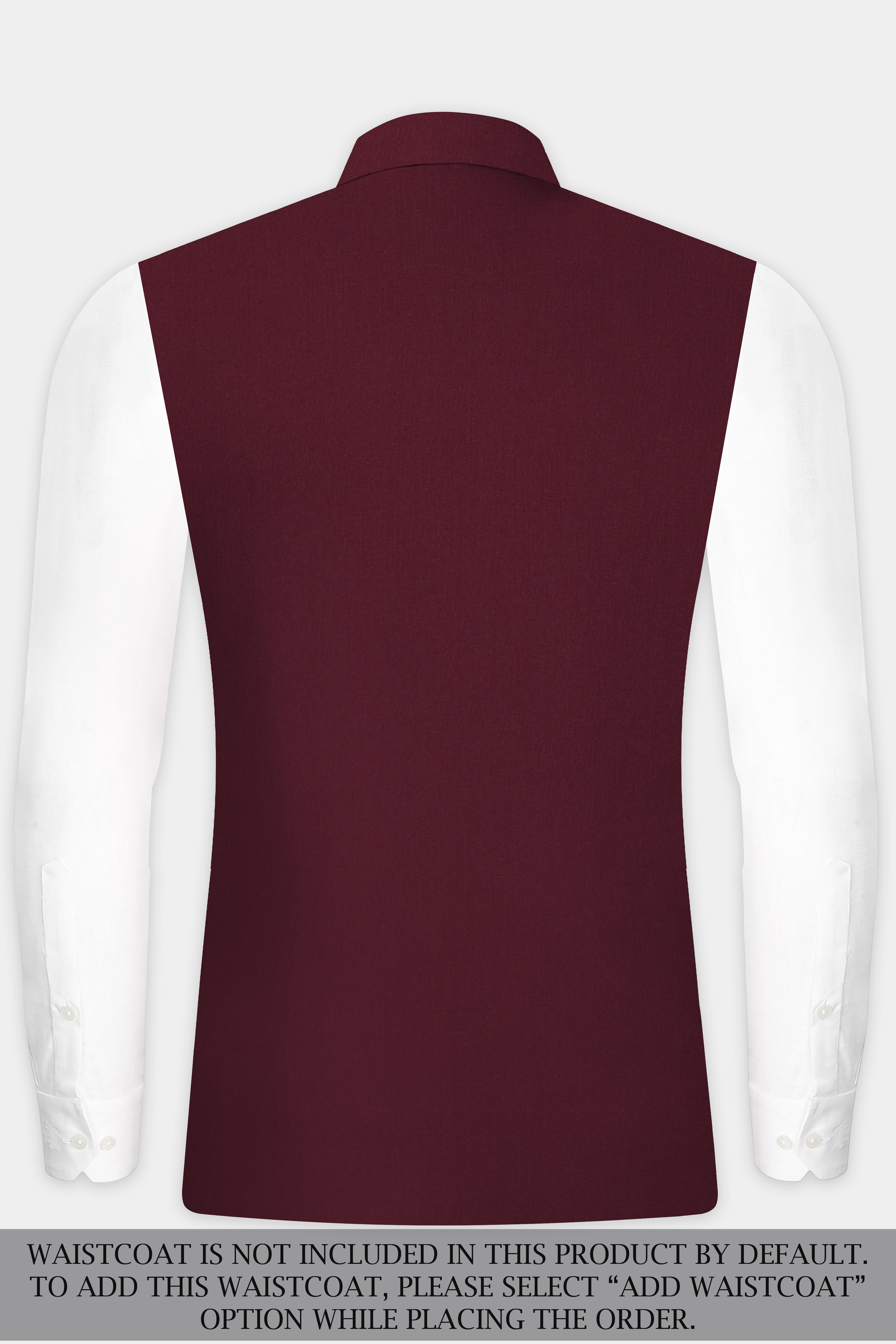 Merlot-Wine Berry Solid Wool Rich Cross Placket Bandhgala Slight Stretch Suit