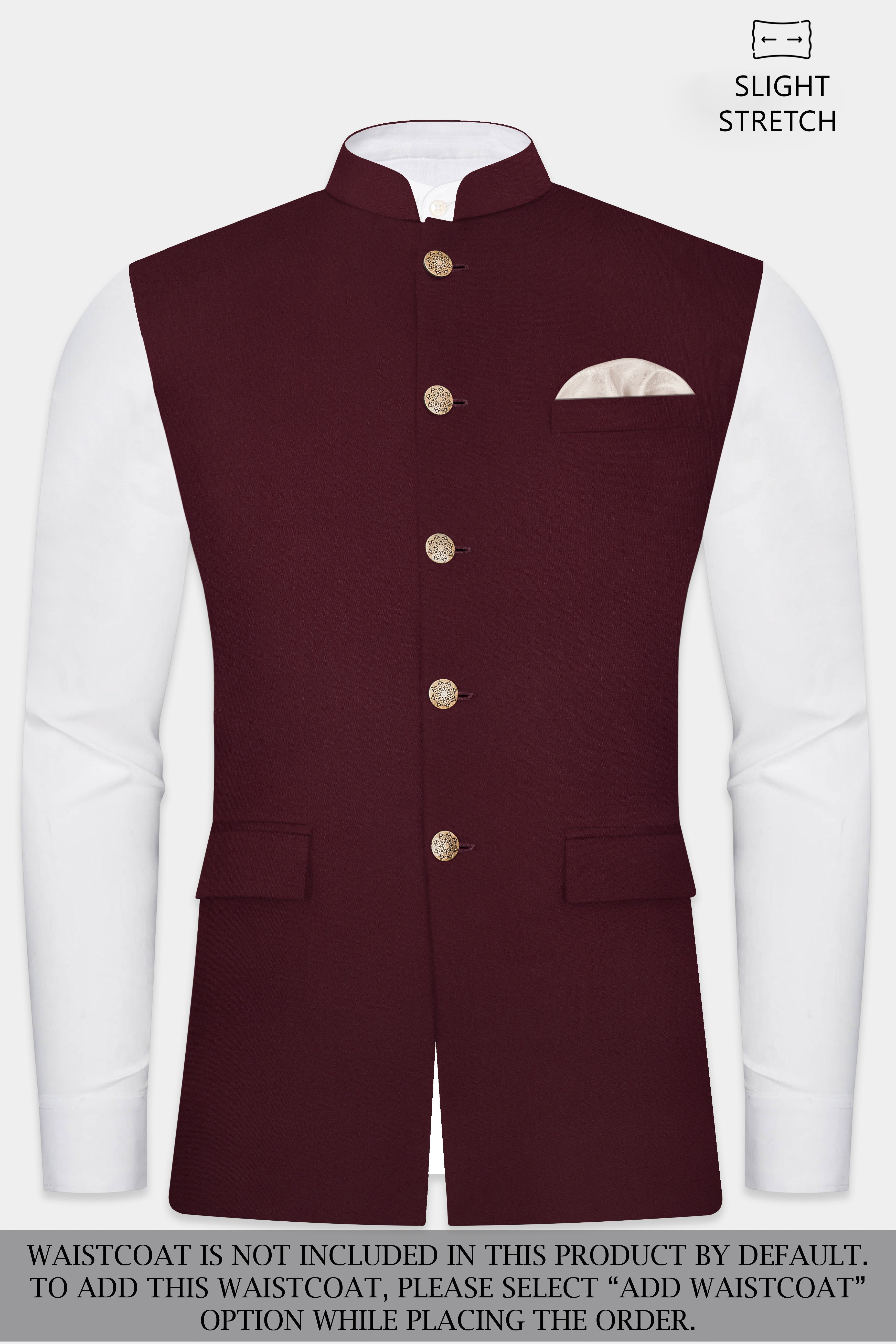 SepiaElite-Tamarind Brown Solid Wool Rich Cross Placket Bandhgala Slight Stretch Suit