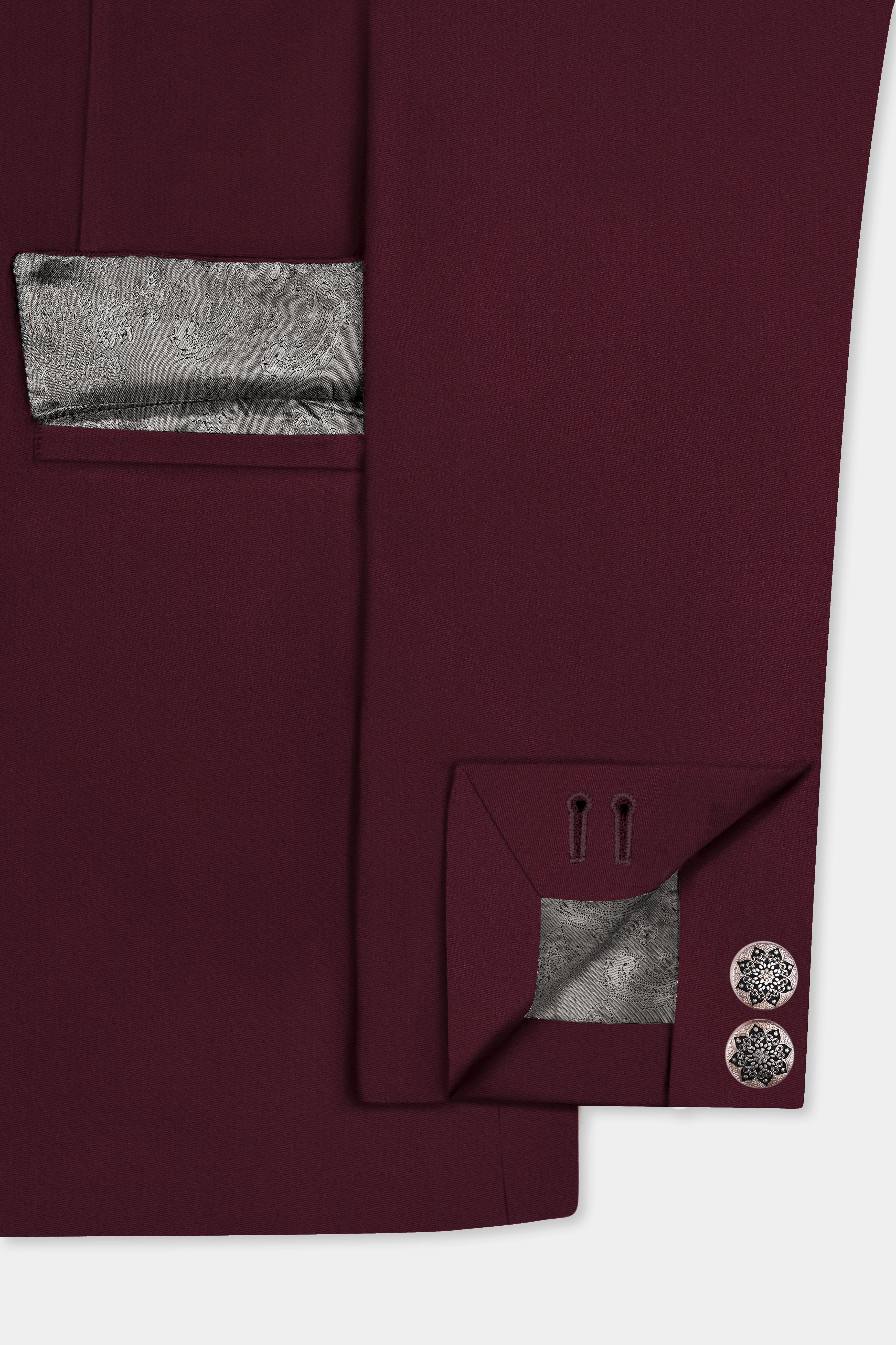 SepiaElite-Tamarind Brown Solid Wool Rich Cross Placket Bandhgala Slight Stretch Suit