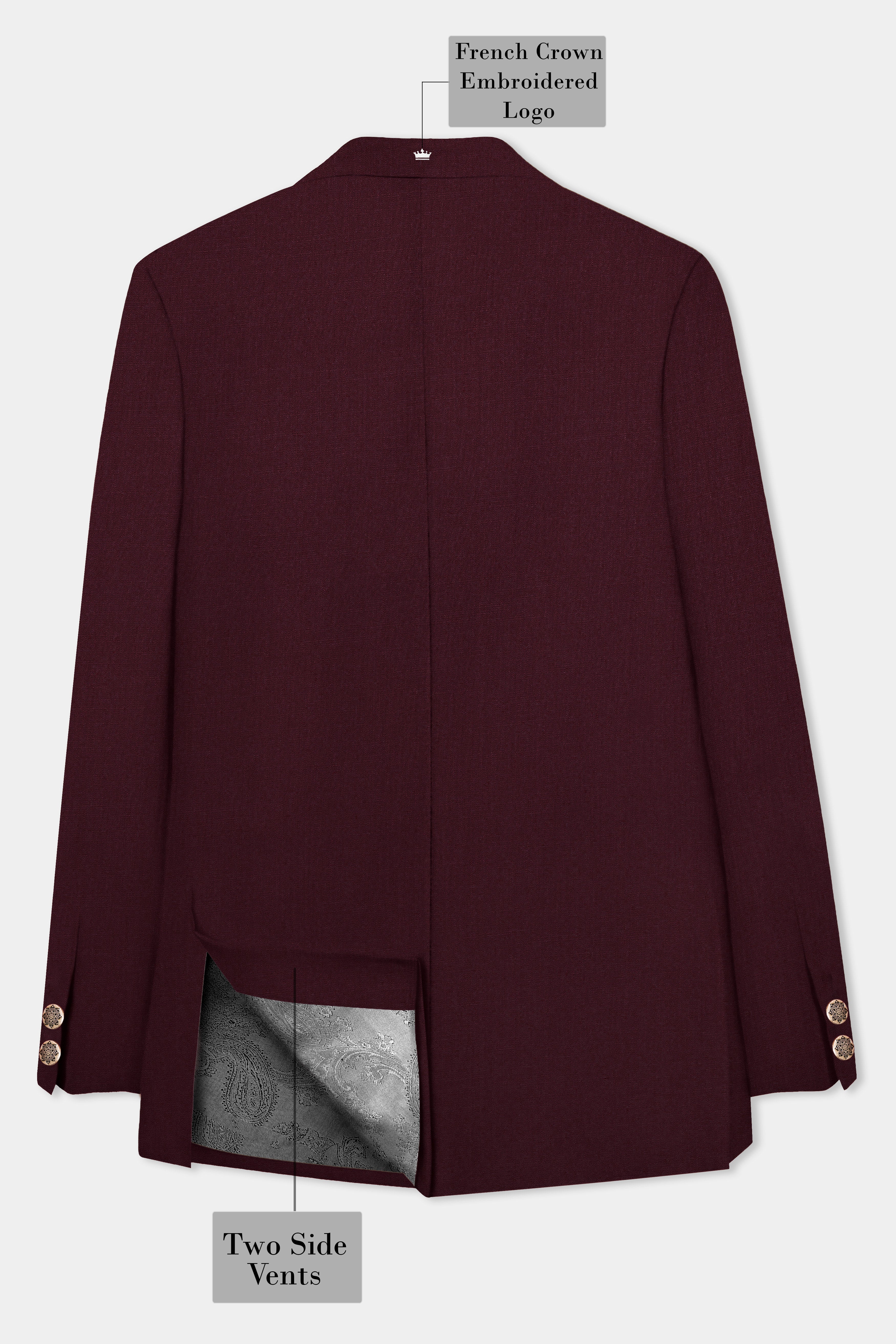 SepiaElite-Tamarind Brown Solid Wool Rich Cross Placket Bandhgala Slight Stretch Suit
