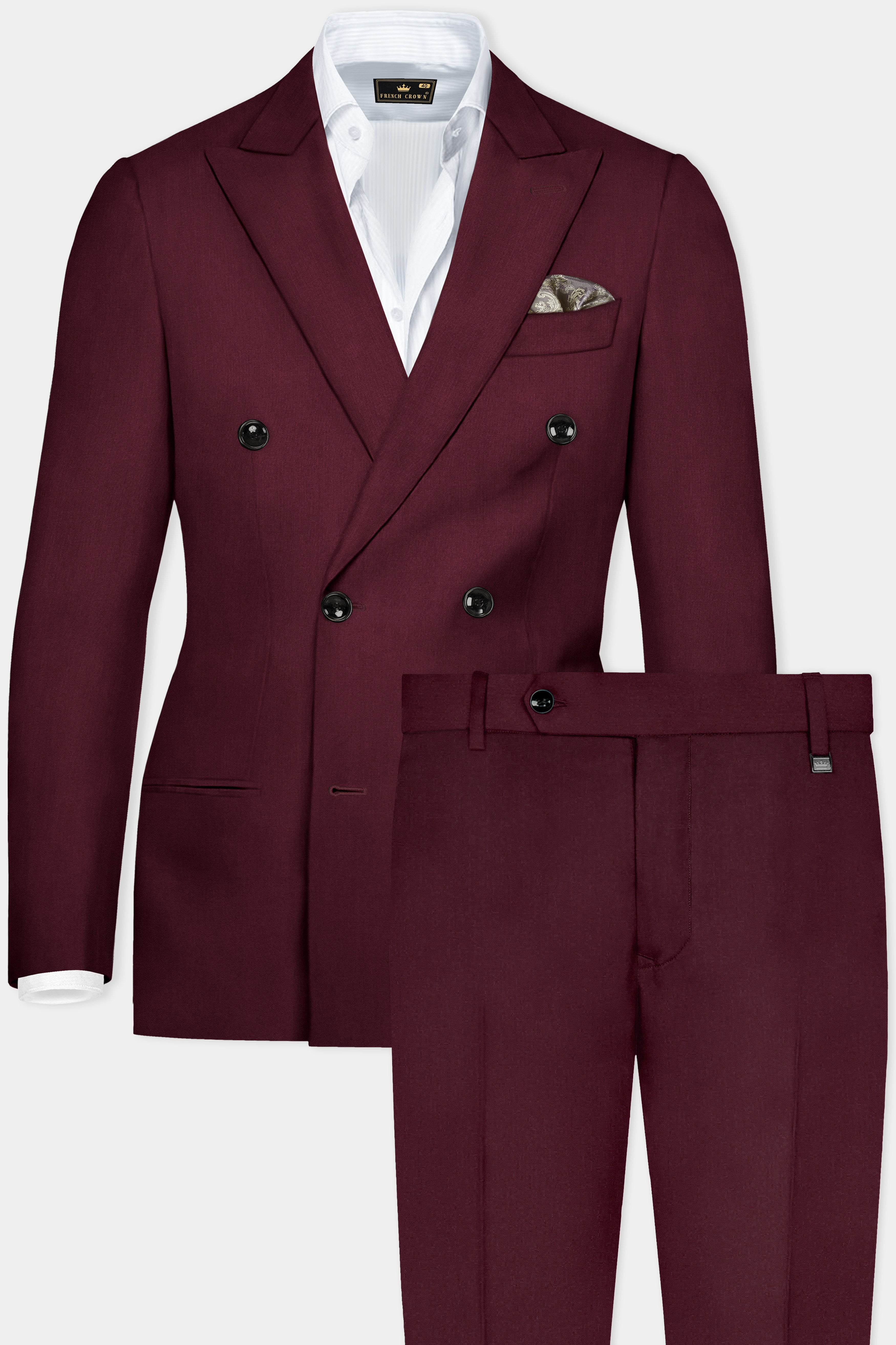 Merlot-Wine Berry Solid Wool Rich Double Breasted Suit