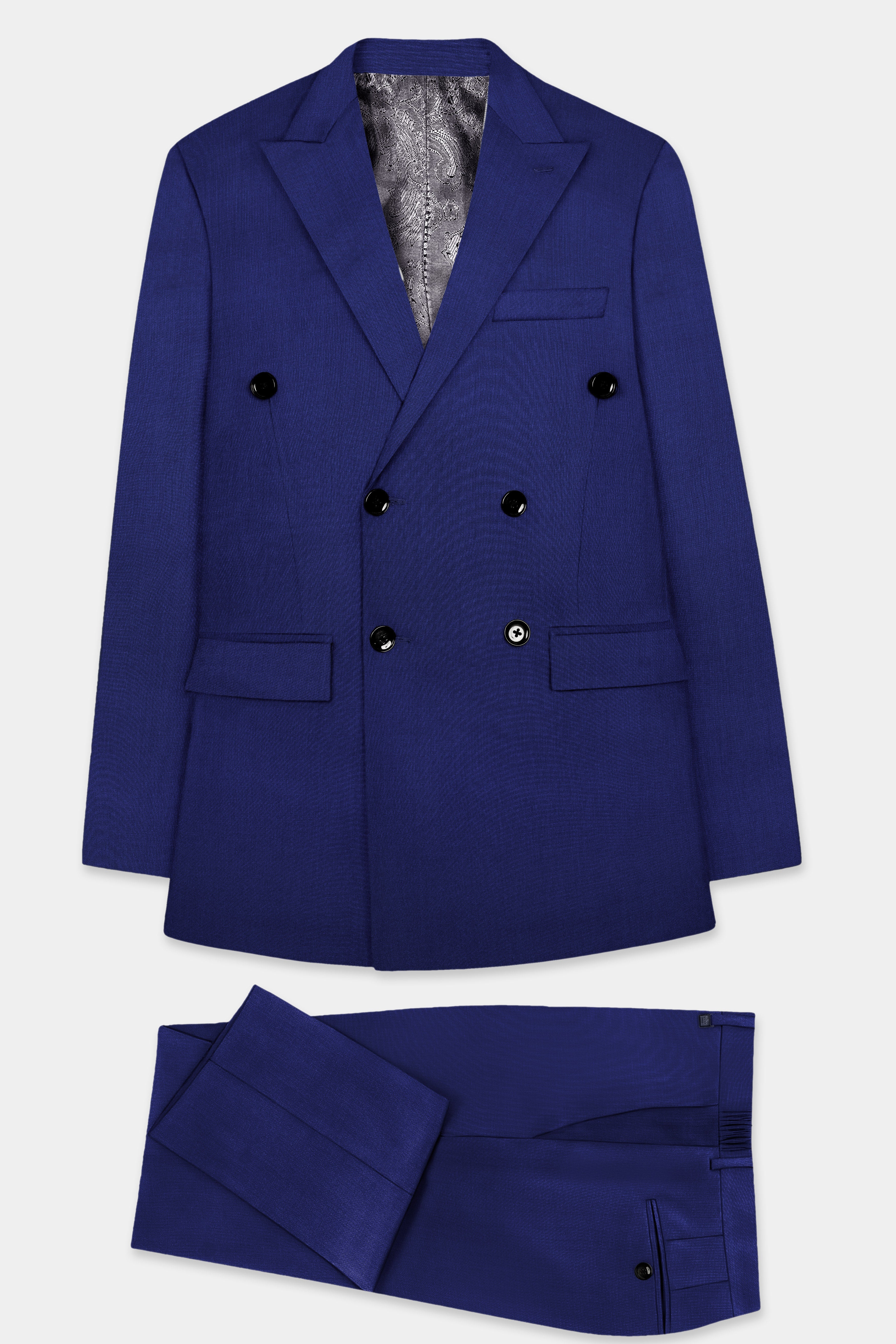 Celestia-Blue Solid Wool Rich Double Breasted Slight Stretch Suit