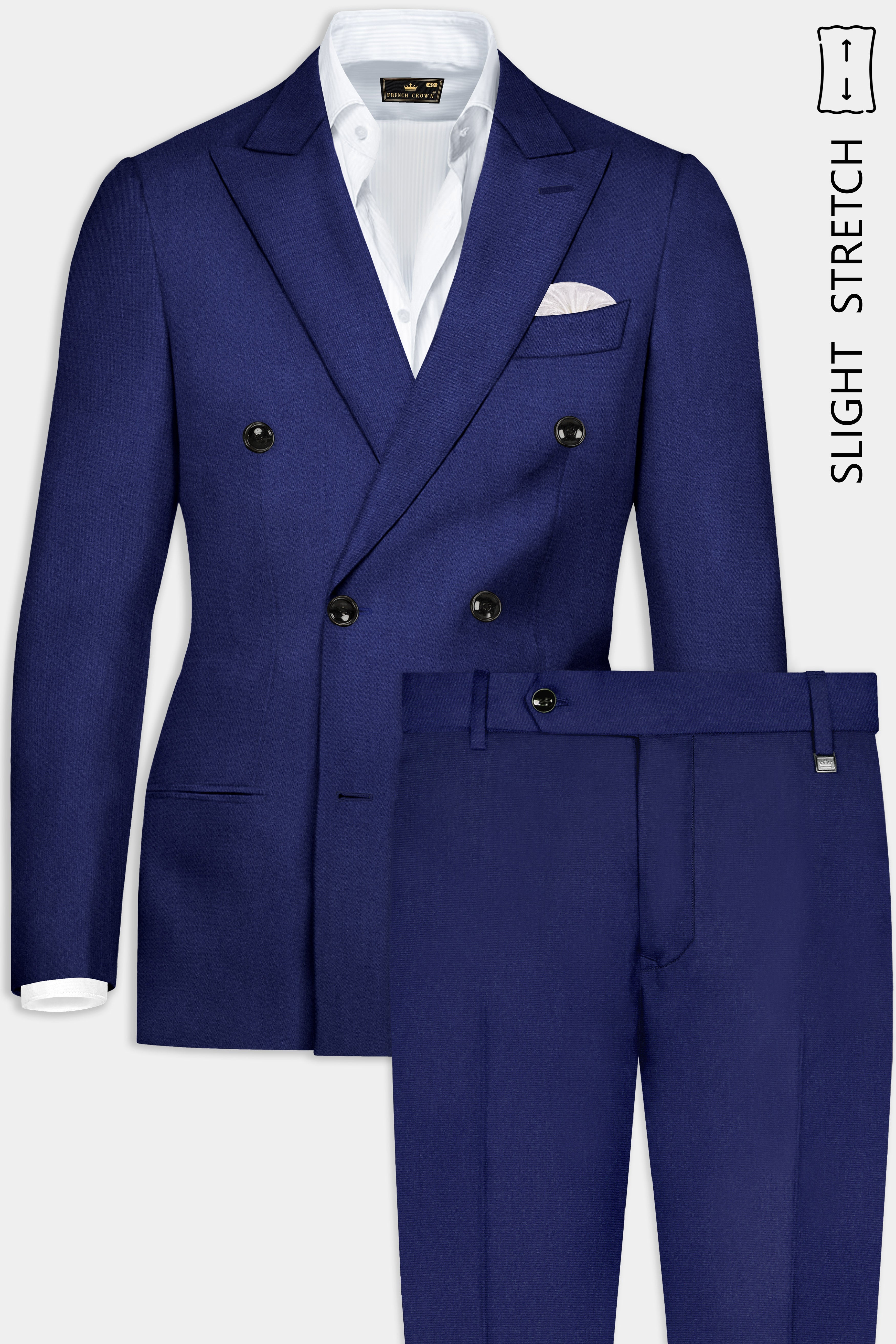 Celestia-Blue Solid Wool Rich Double Breasted Slight Stretch Suit