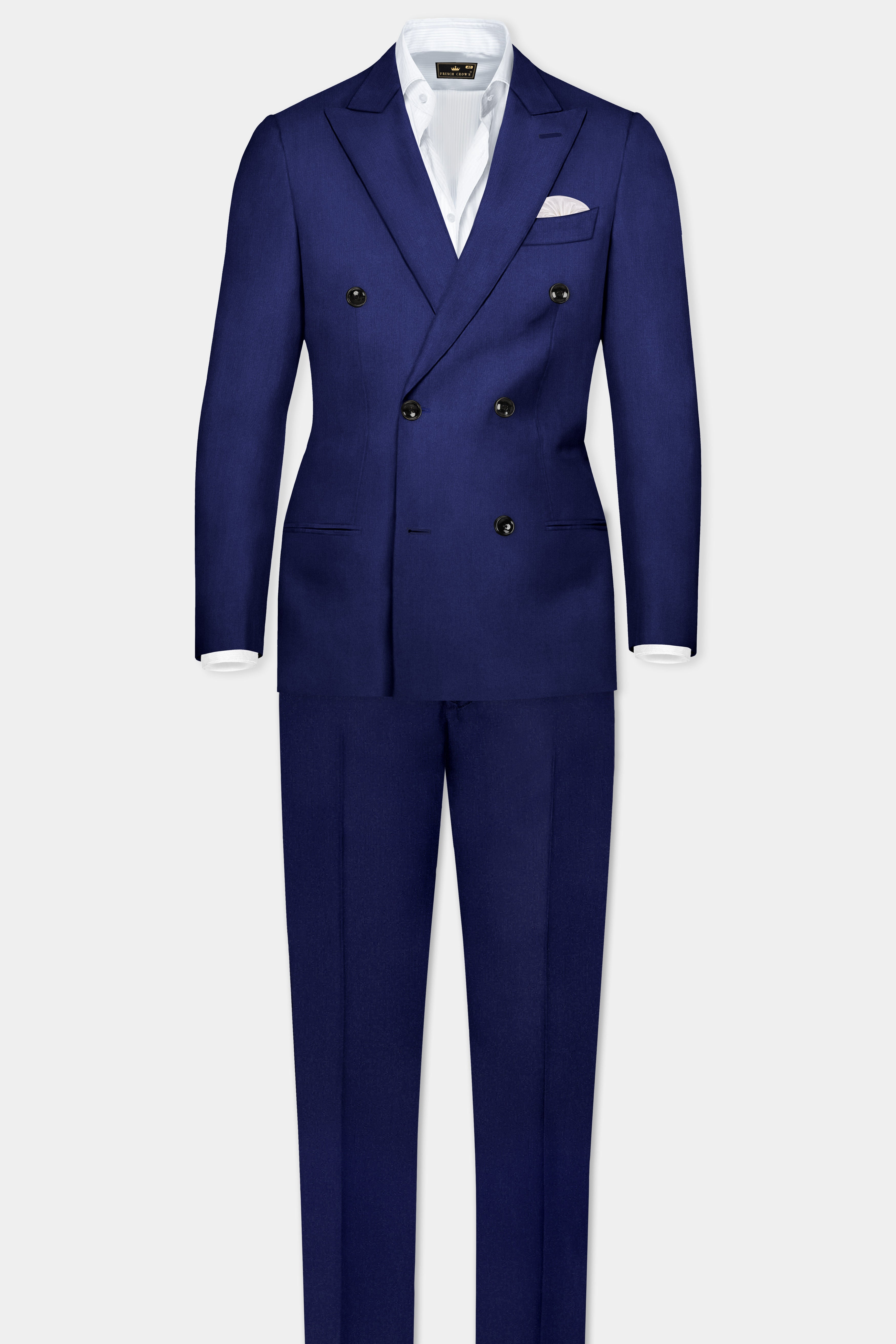 Celestia-Blue Solid Wool Rich Double Breasted Slight Stretch Suit
