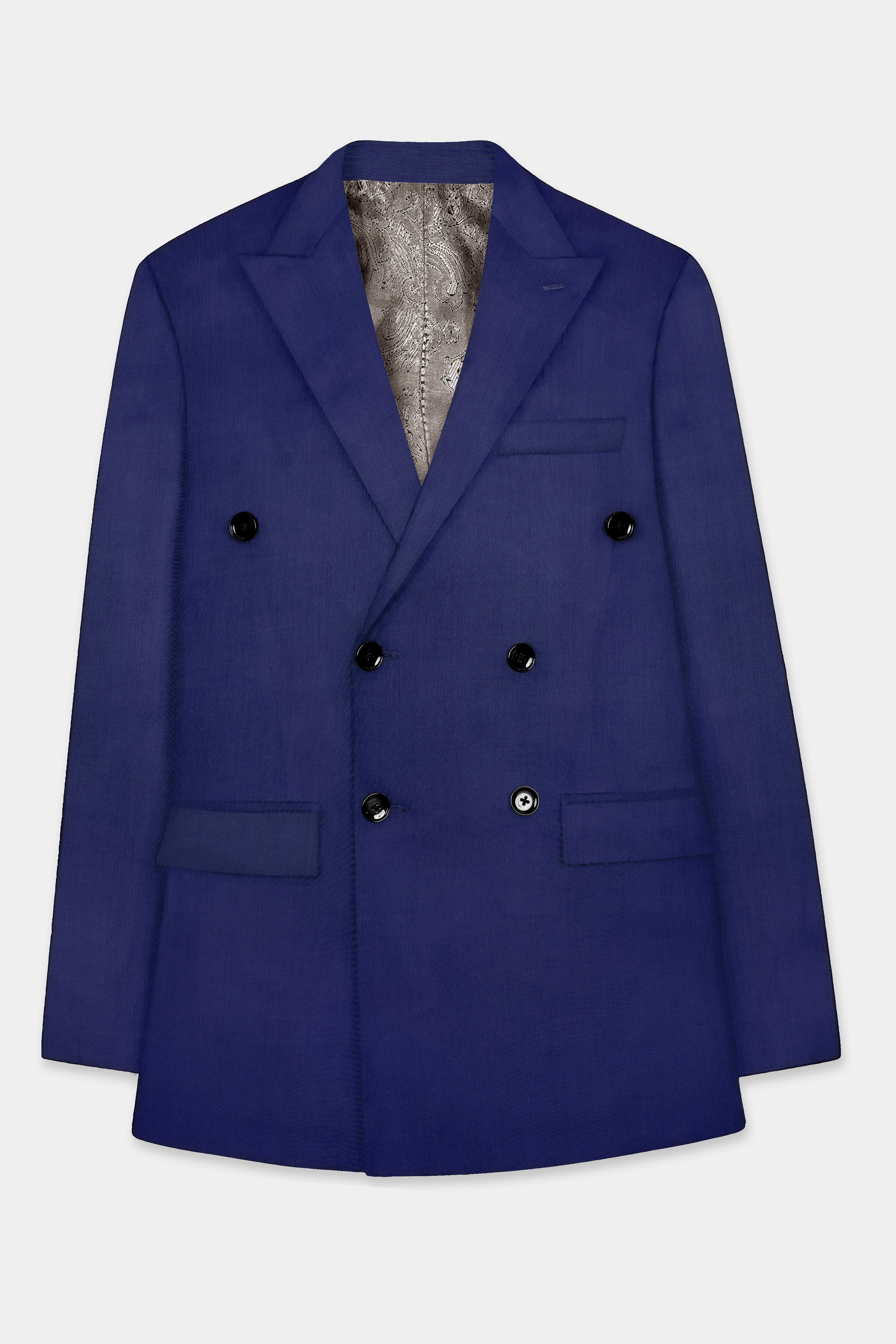 Celestia-Blue Solid Wool Rich Double Breasted Slight Stretch Suit