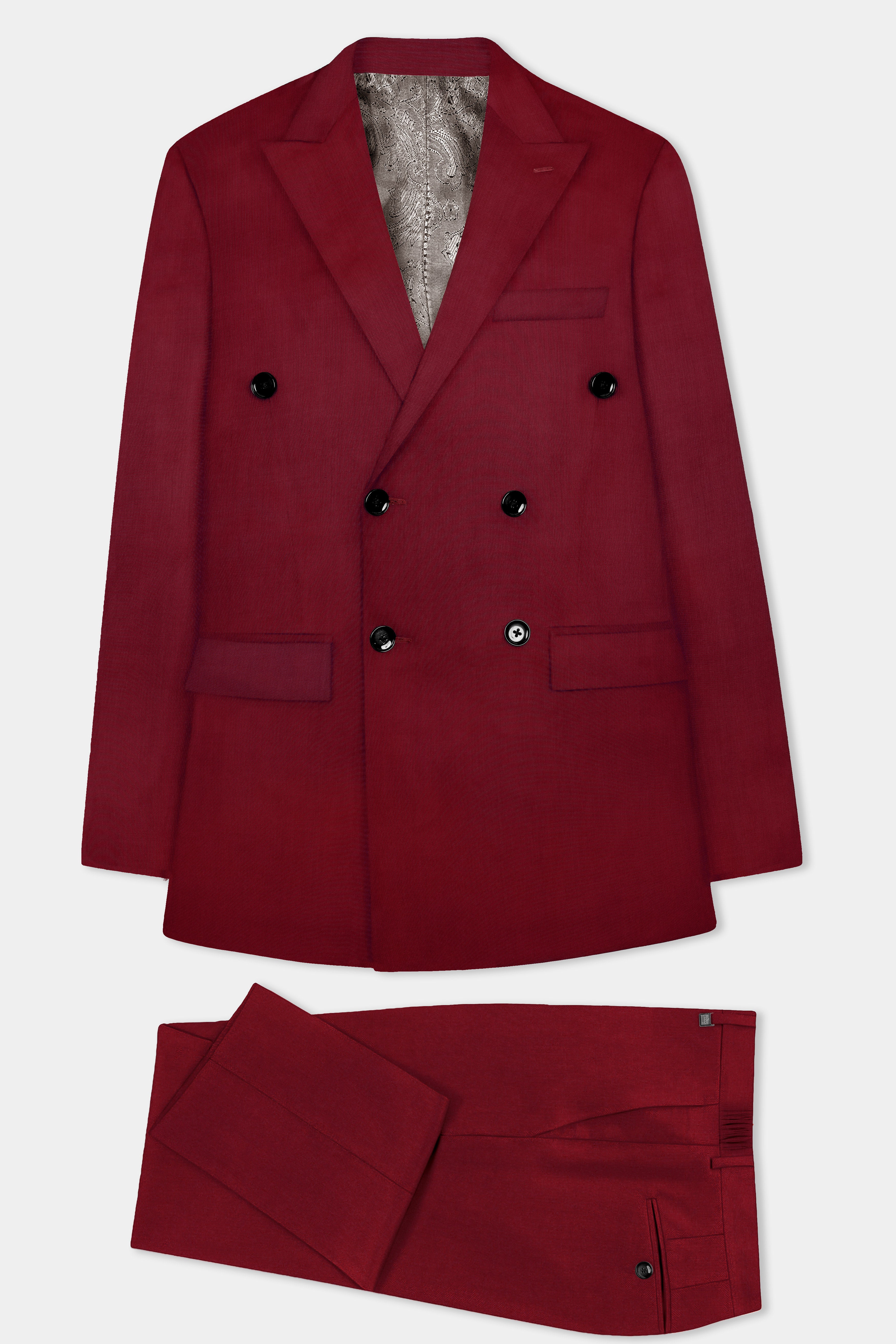 CrimsonAce-Cherry Red Solid Wool Rich Double Breasted Suit