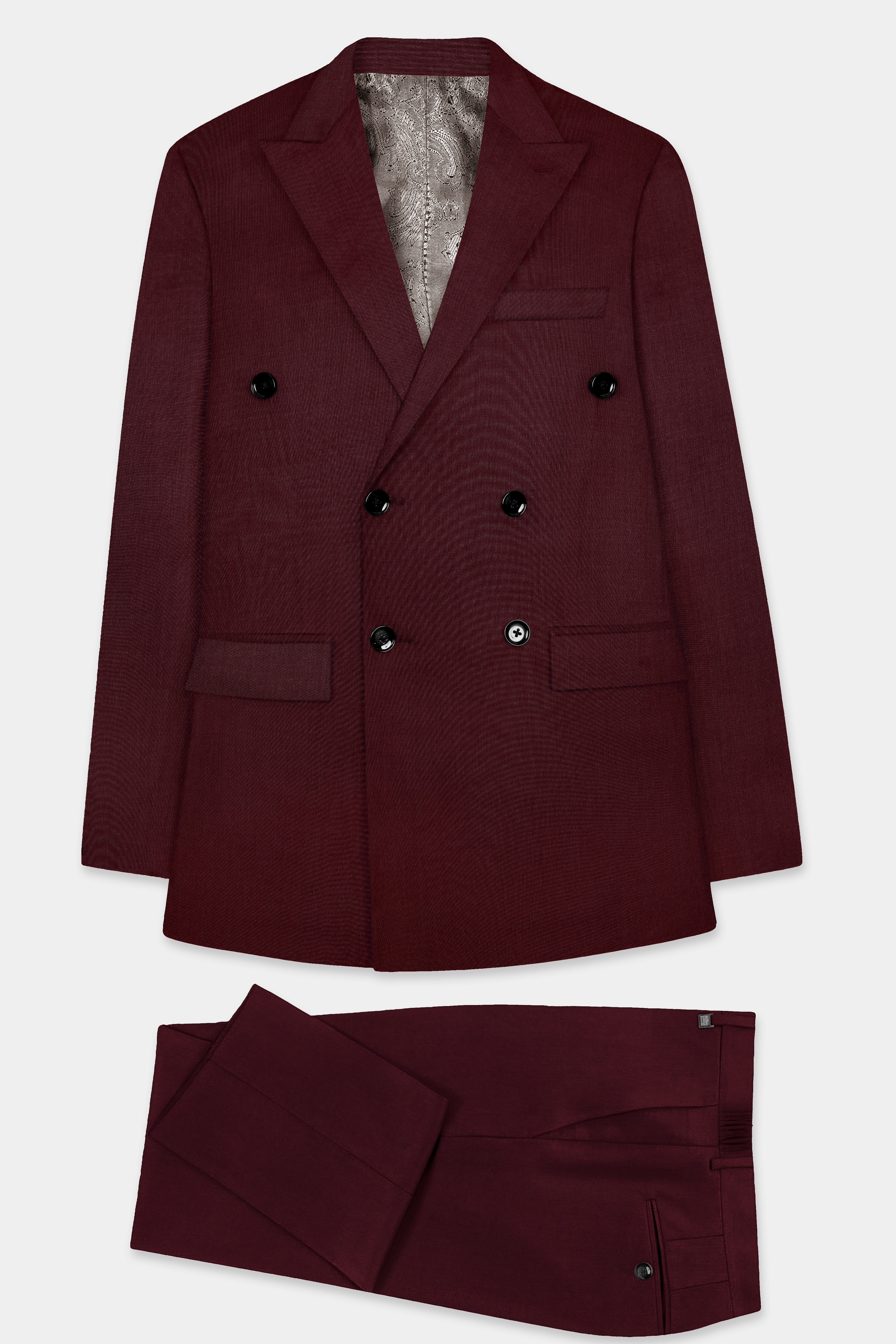 SepiaElite-Tamarind Brown Solid Wool Rich Double Breasted Slight Stretch Suit