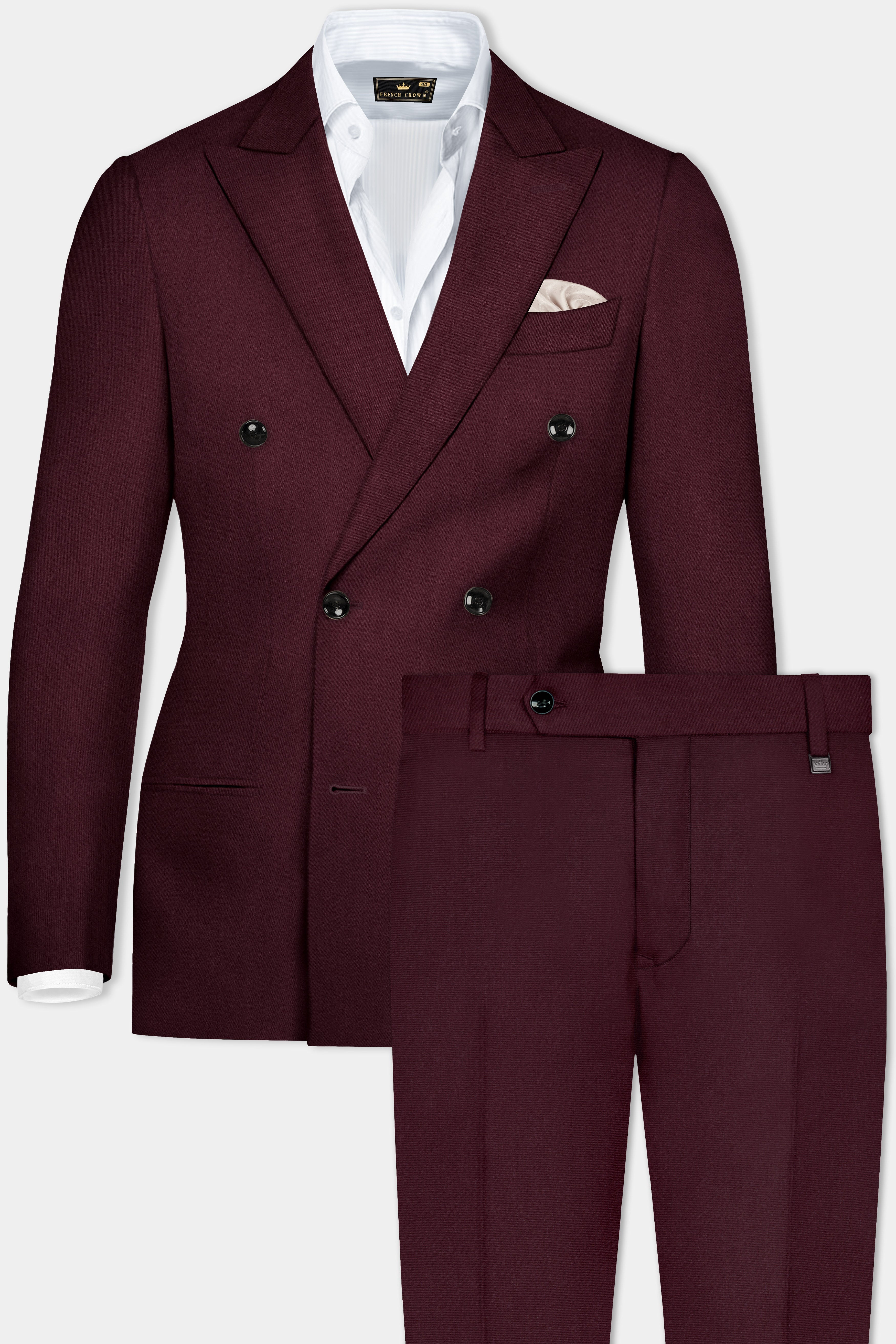 SepiaElite-Tamarind Brown Solid Wool Rich Double Breasted Suit