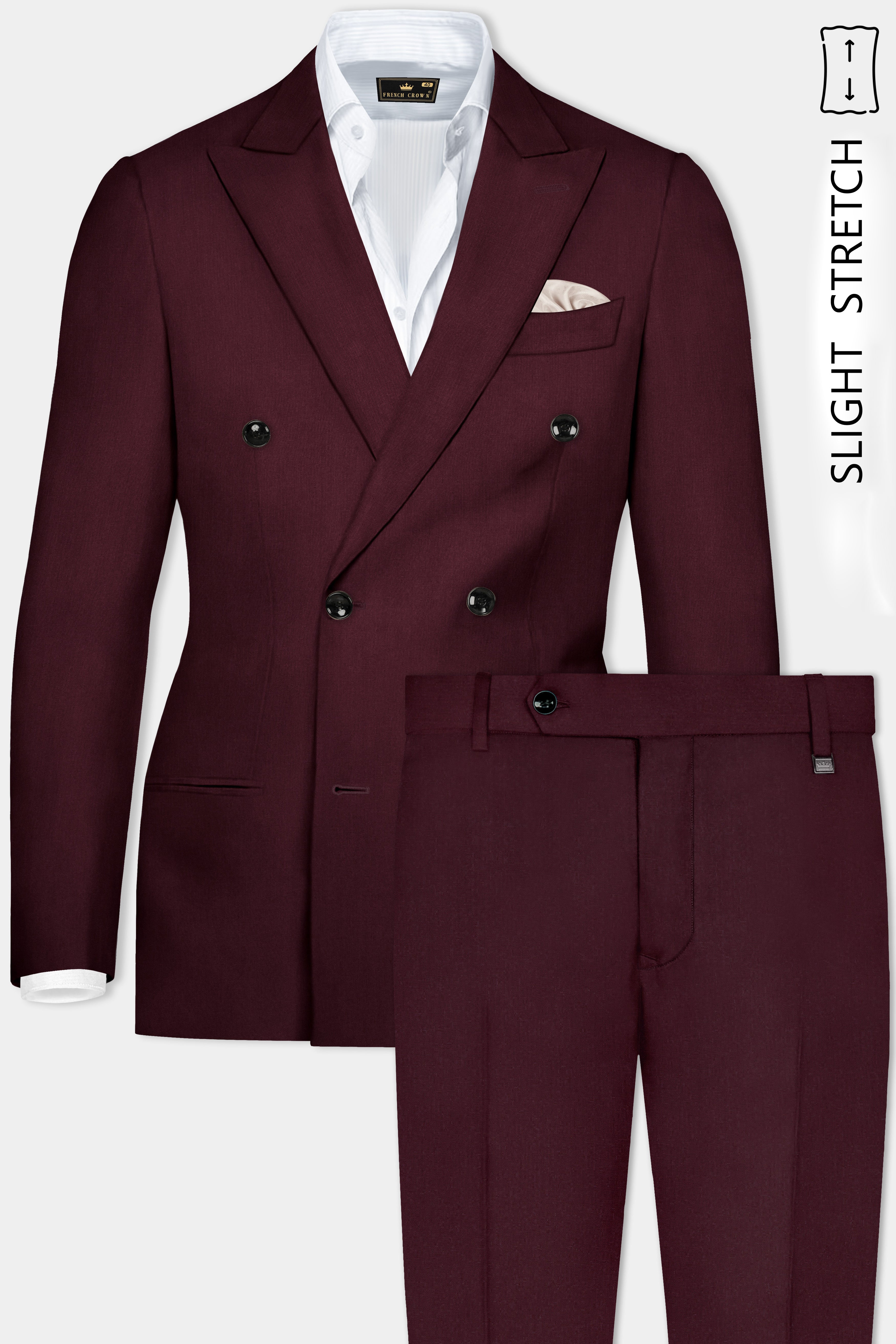 SepiaElite-Tamarind Brown Solid Wool Rich Double Breasted Slight Stretch Suit