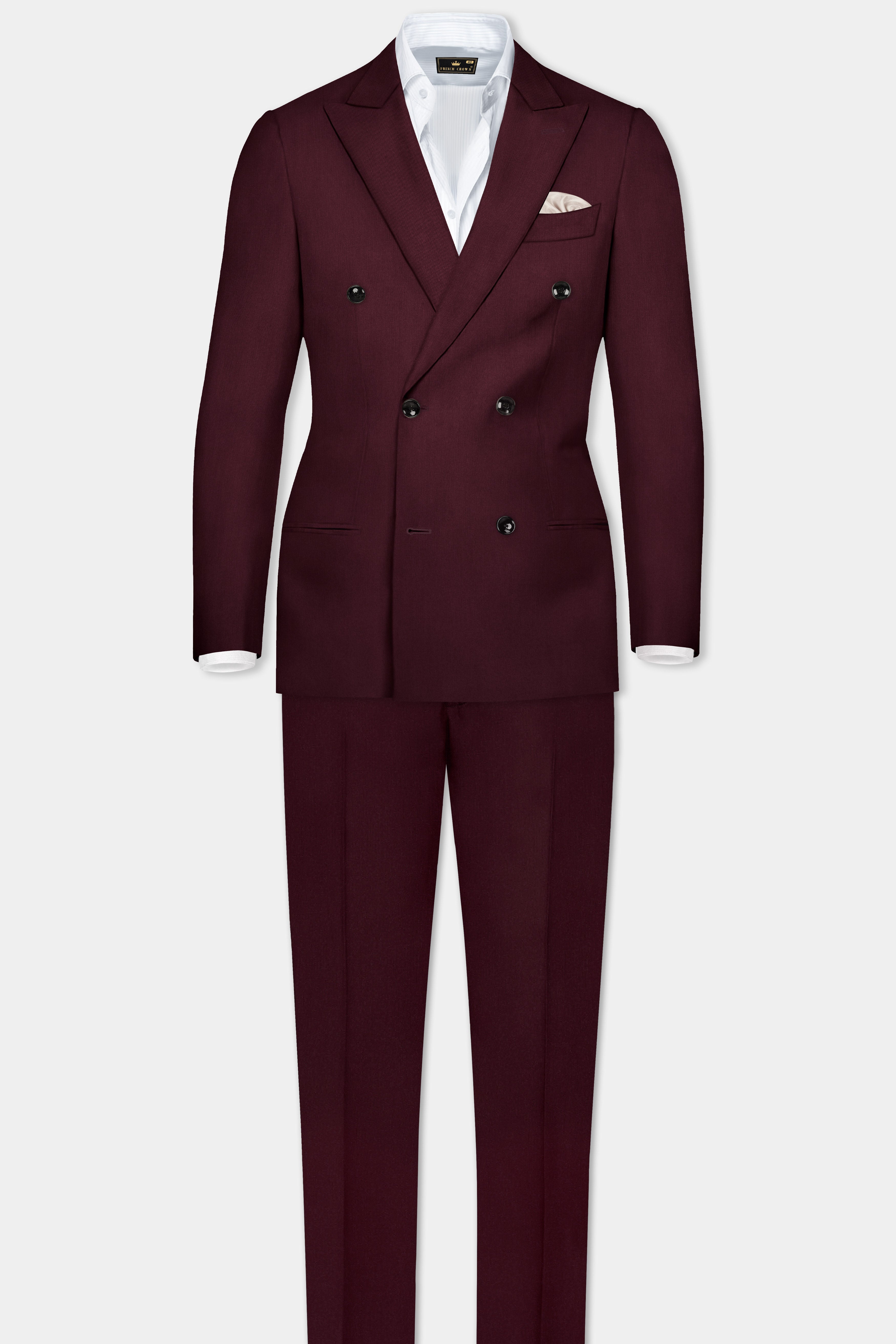 SepiaElite-Tamarind Brown Solid Wool Rich Double Breasted Slight Stretch Suit