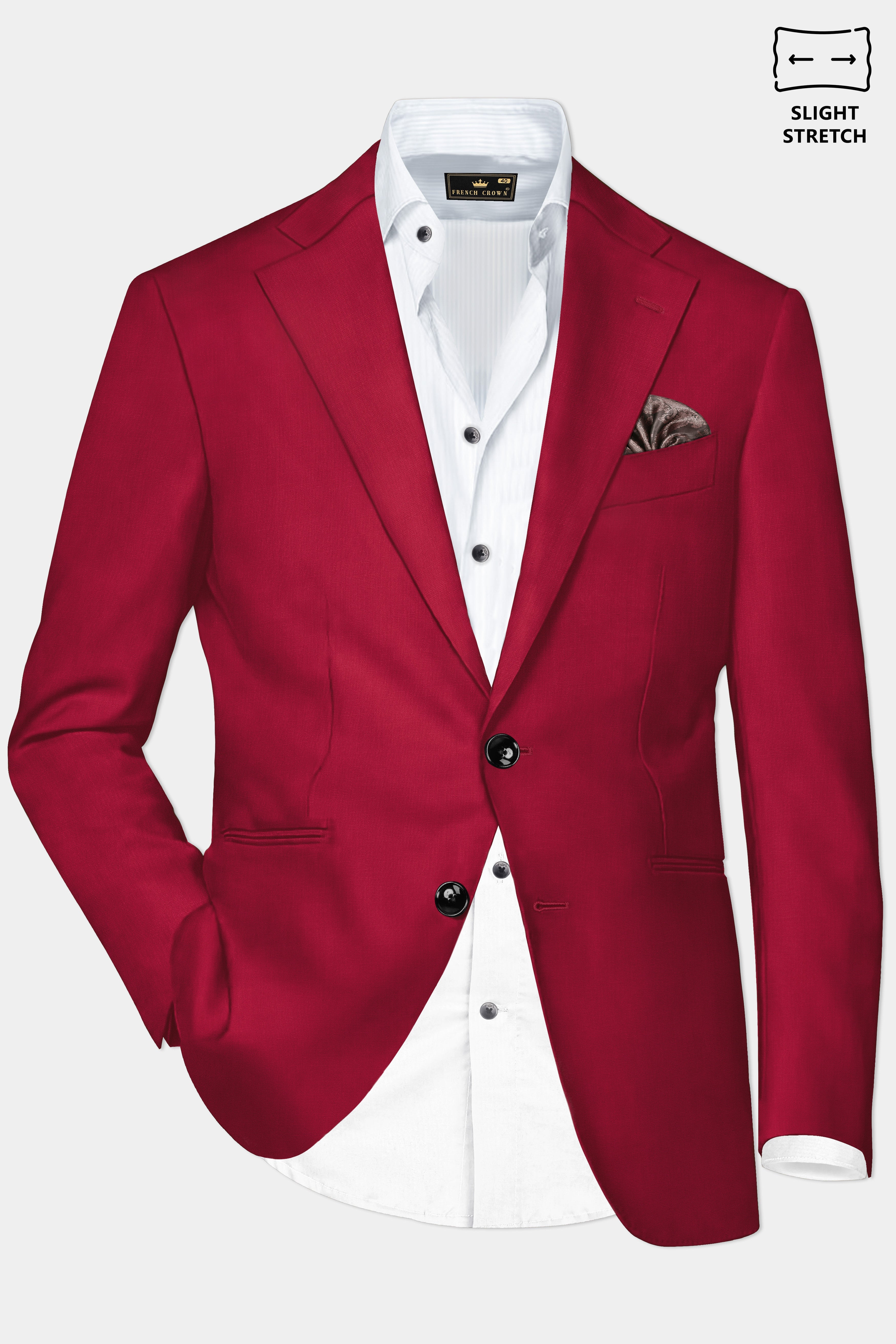 Vermilion-Chili Red Solid Wool Rich Single Breasted Slight Stretch Suit