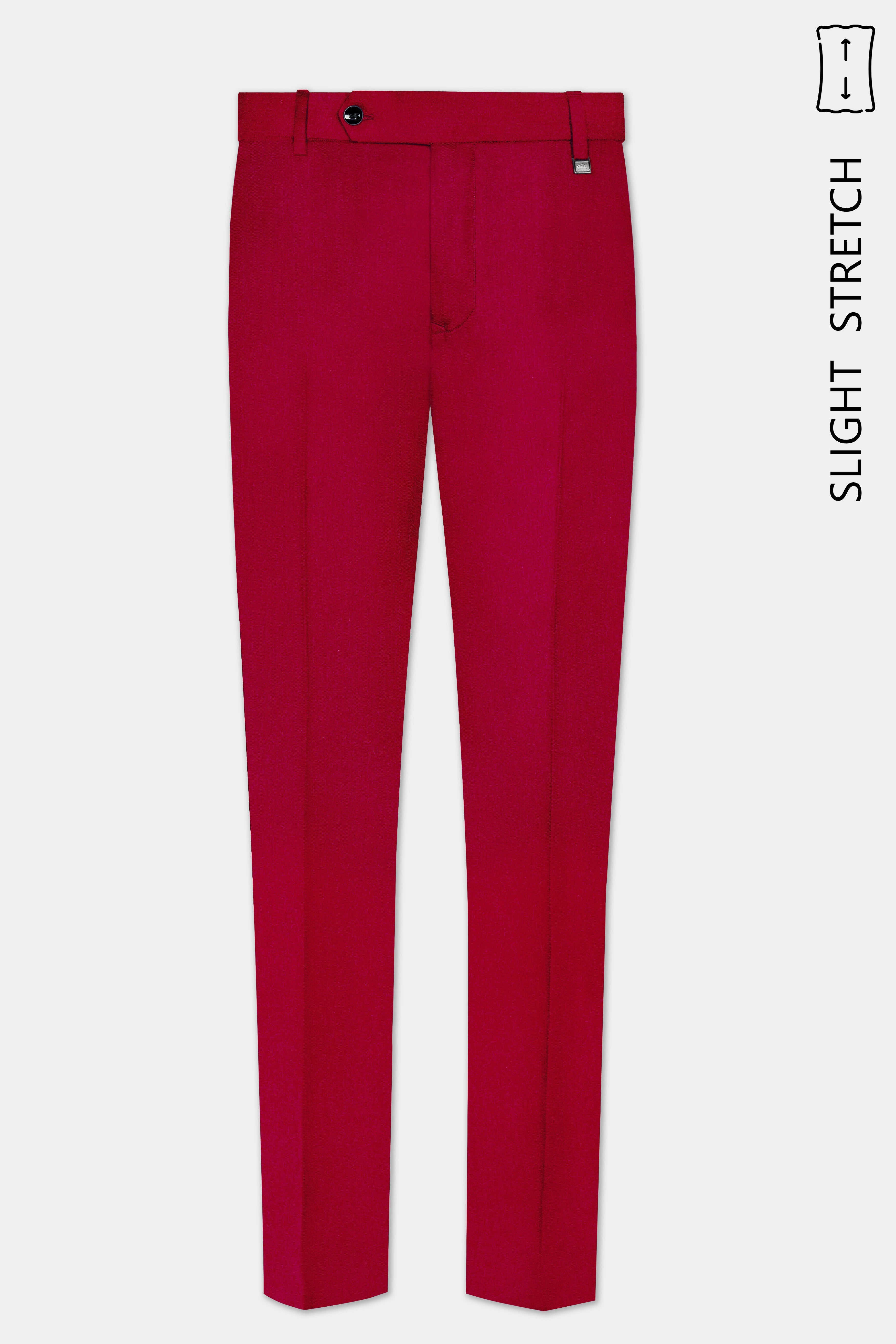 Vermilion-Chili Red Solid Wool Rich Single Breasted Slight Stretch Suit