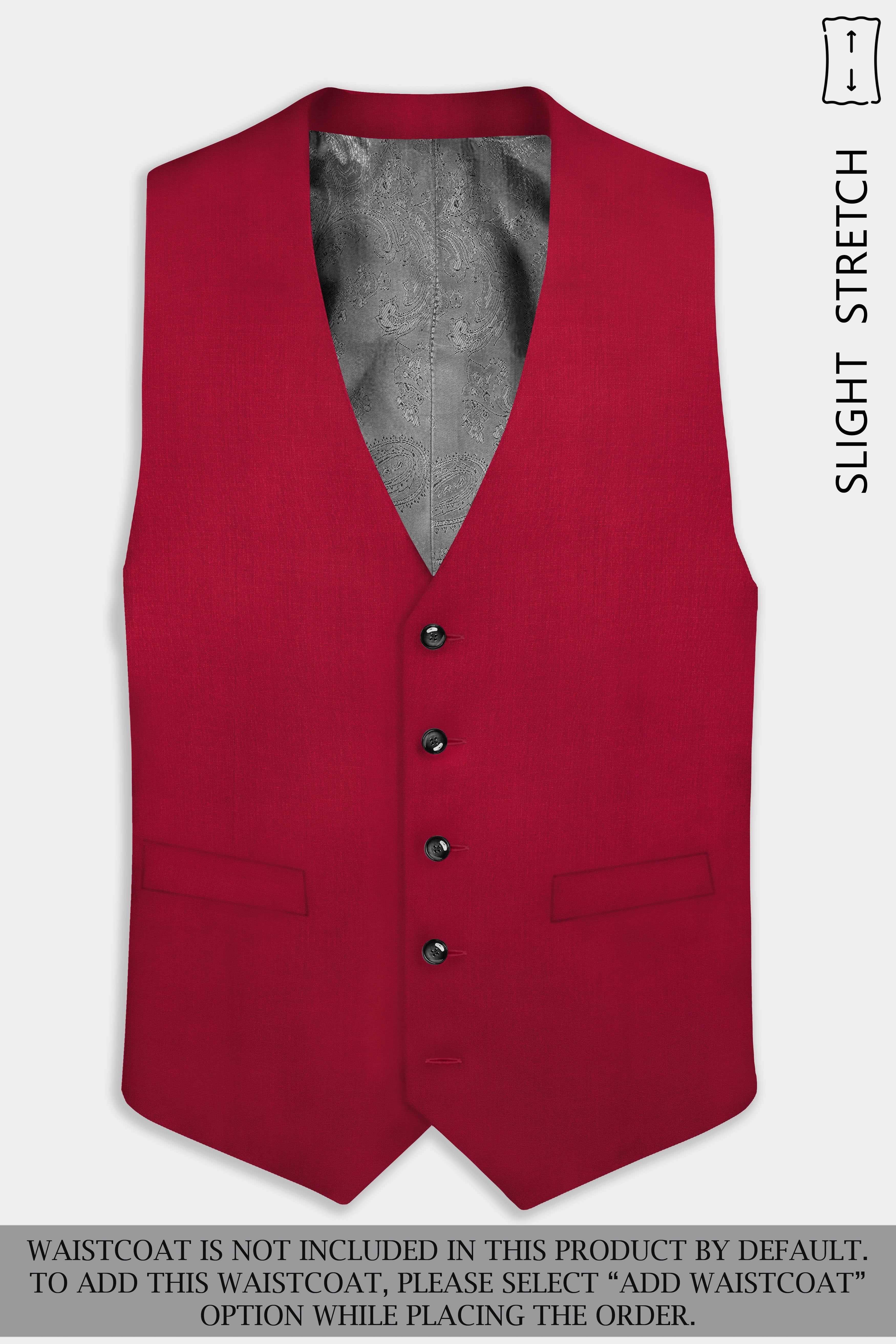 Vermilion-Chili Red Solid Wool Rich Single Breasted Slight Stretch Suit