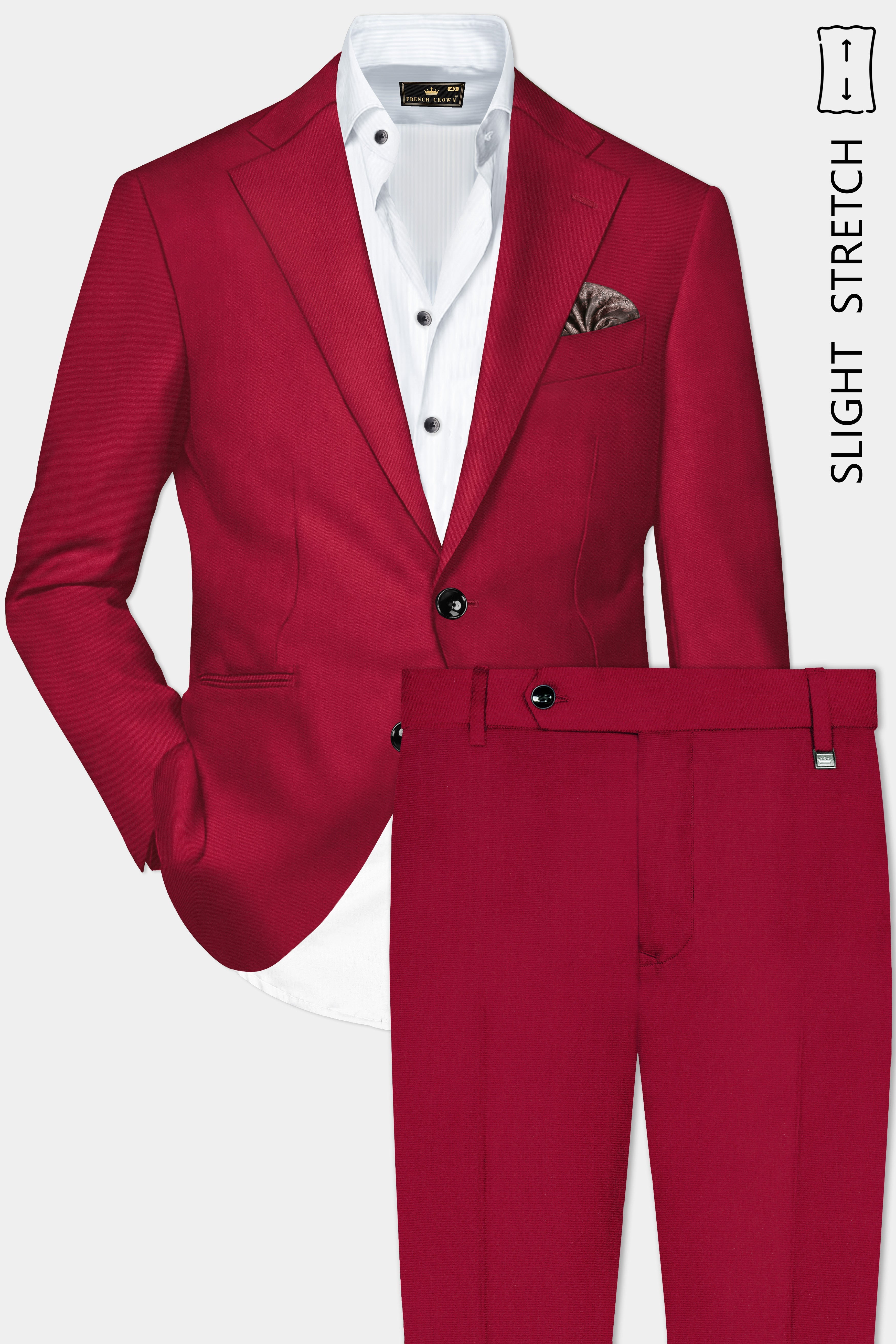 Vermilion-Chili Red Solid Wool Rich Single Breasted Slight Stretch Suit