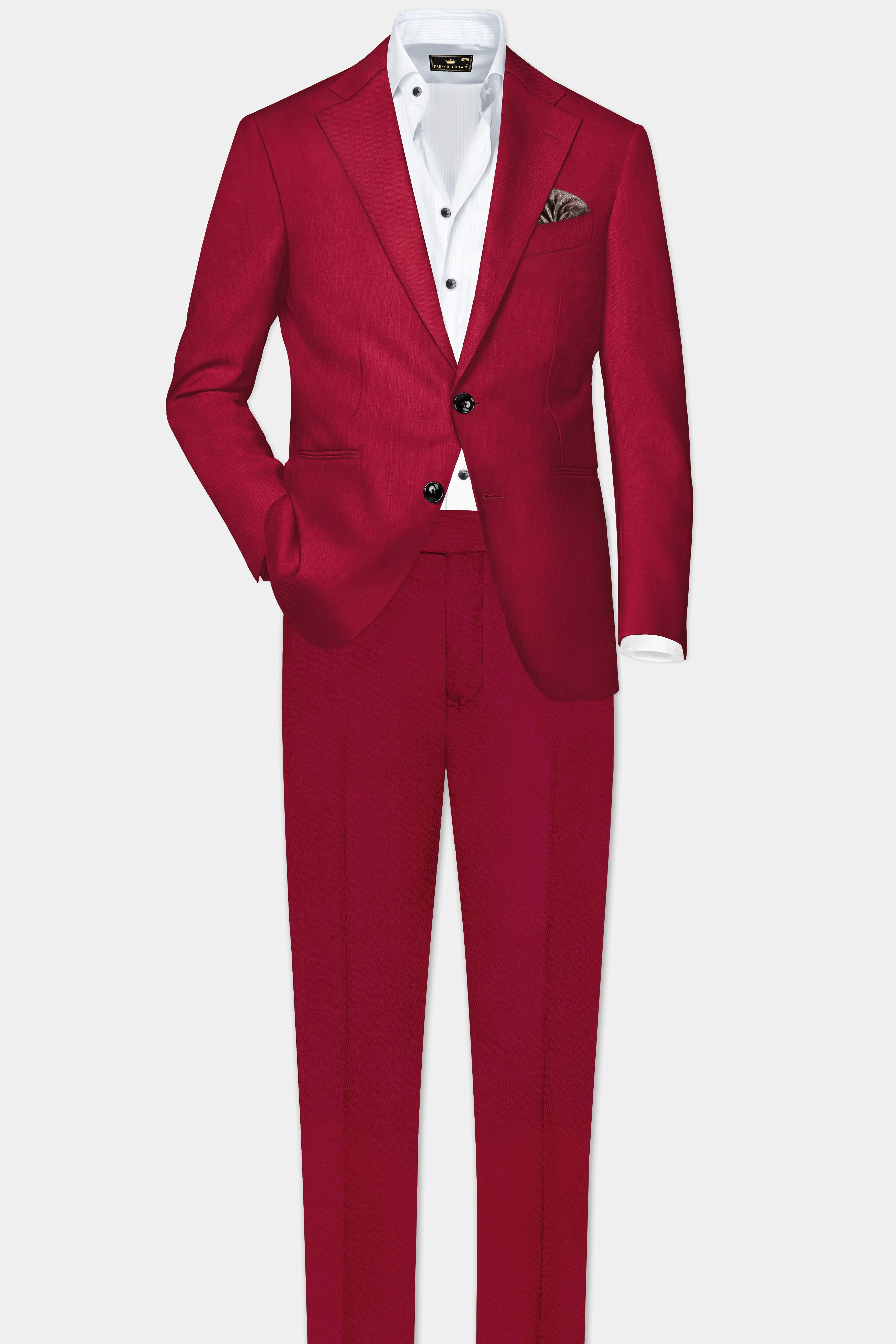 Vermilion-Chili Red Solid Wool Rich Single Breasted Suit