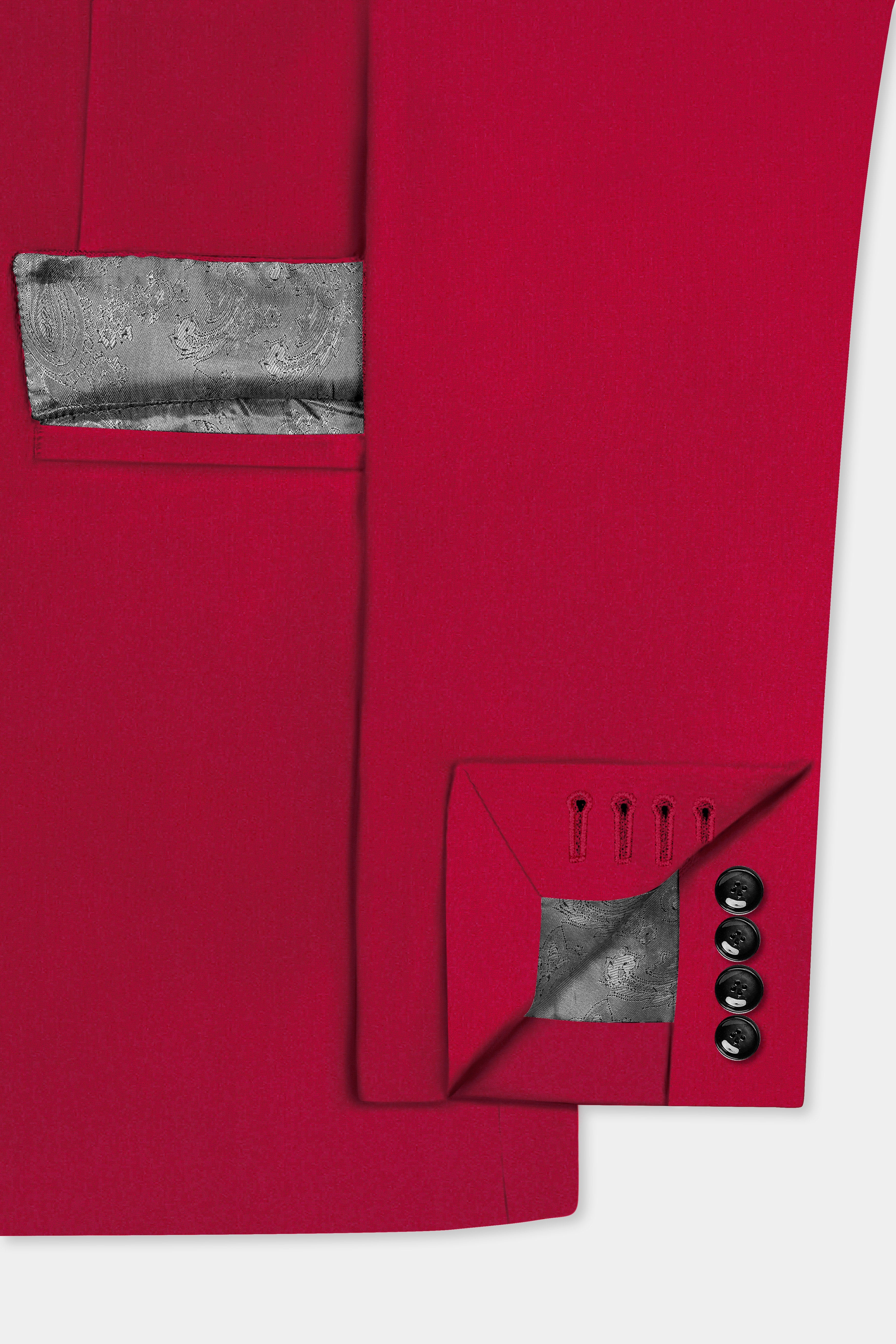 Vermilion-Chili Red Solid Wool Rich Single Breasted Slight Stretch Suit