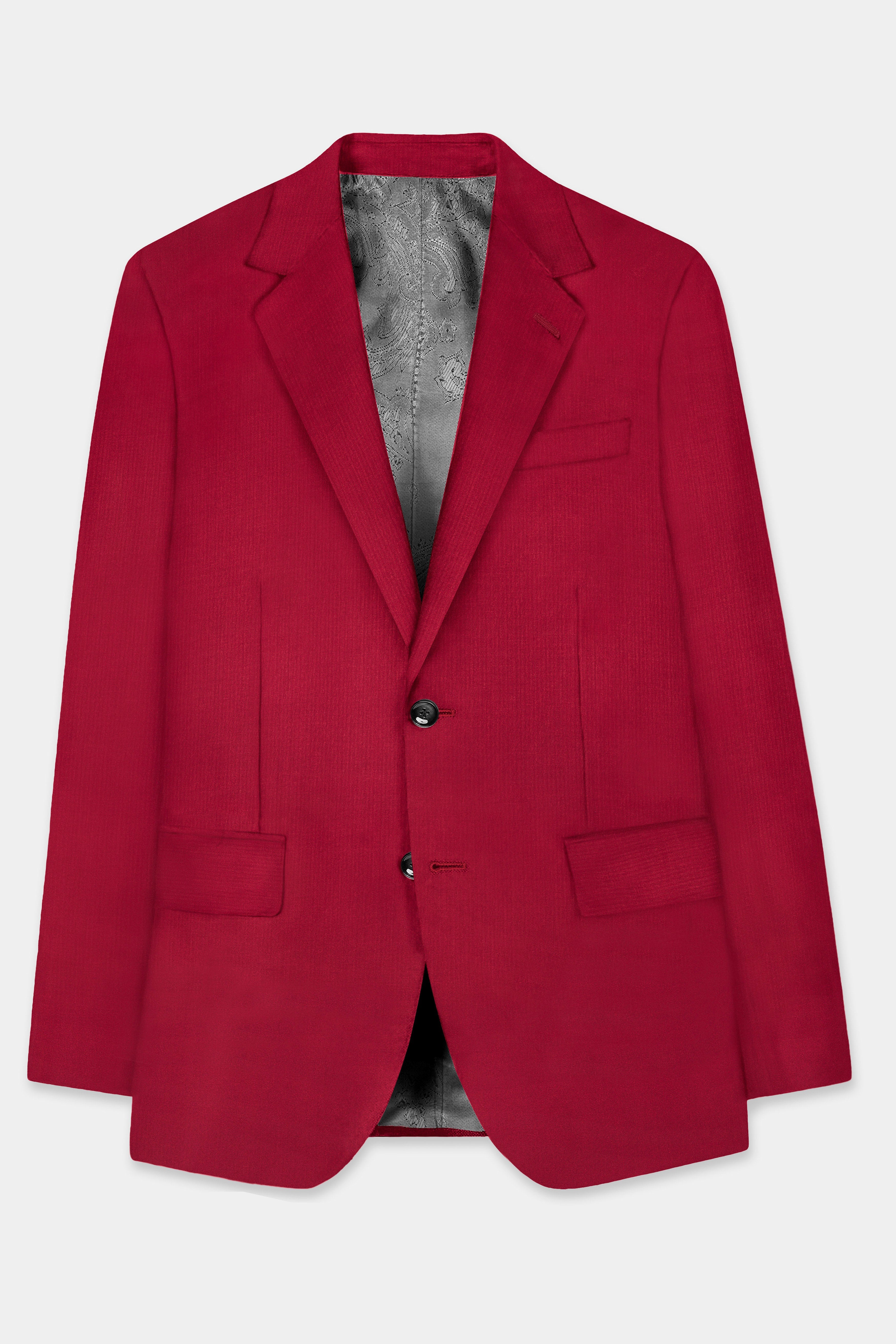 Vermilion-Chili Red Solid Wool Rich Single Breasted Slight Stretch Suit