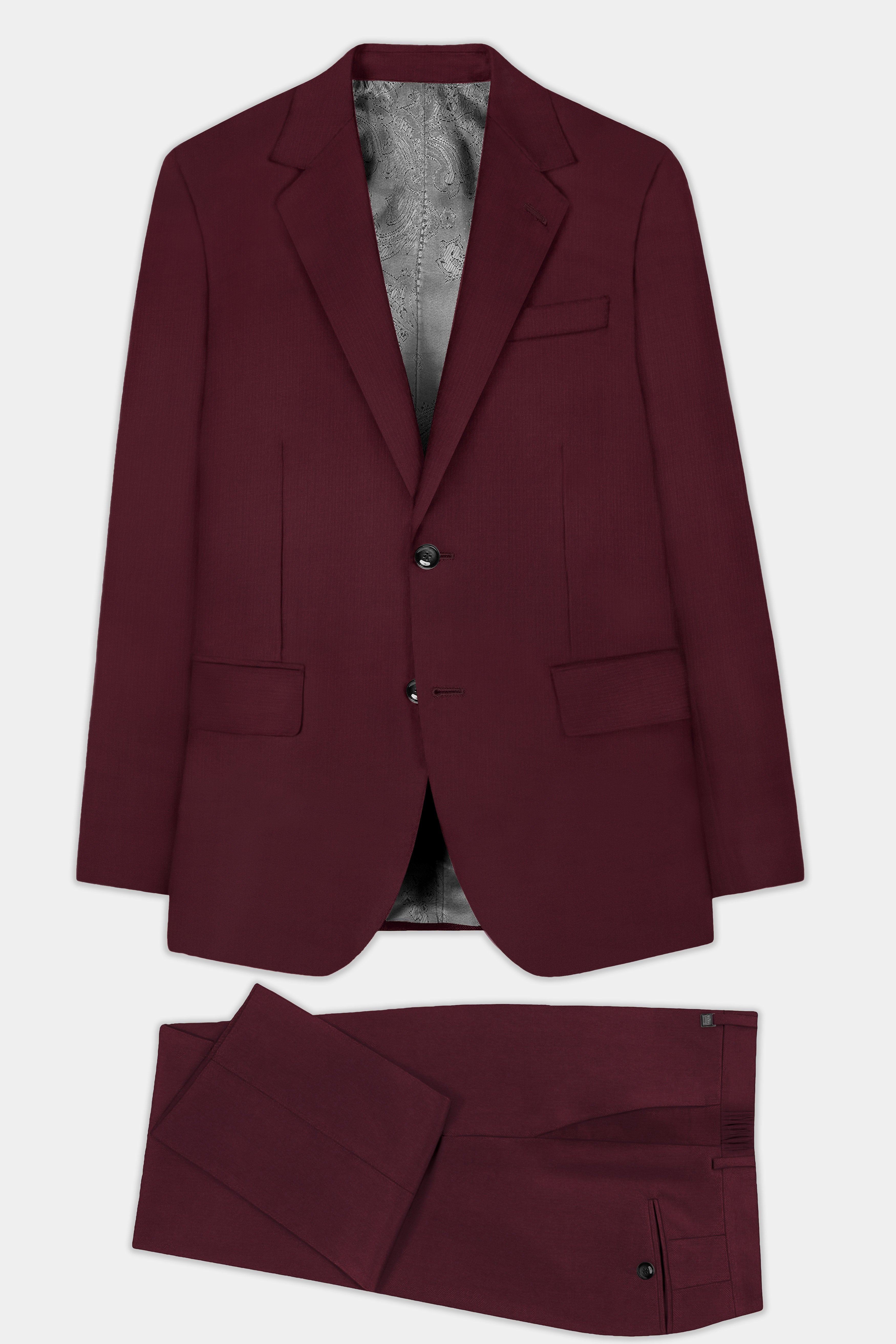 Merlot-Wine Berry Solid Wool Rich Single Breasted Slight Stretch Suit
