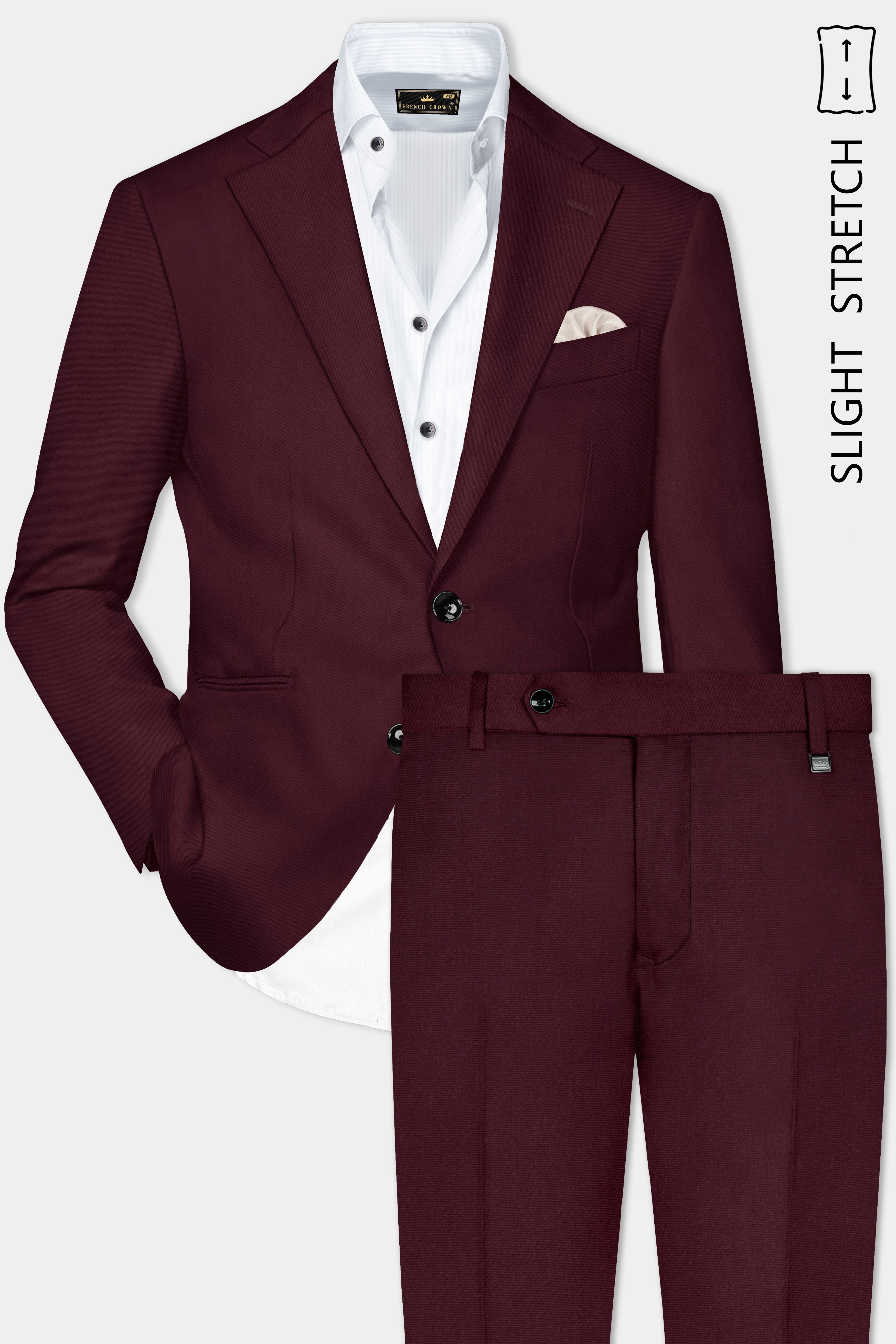Merlot-Wine Berry Solid Wool Rich Single Breasted Slight Stretch Suit