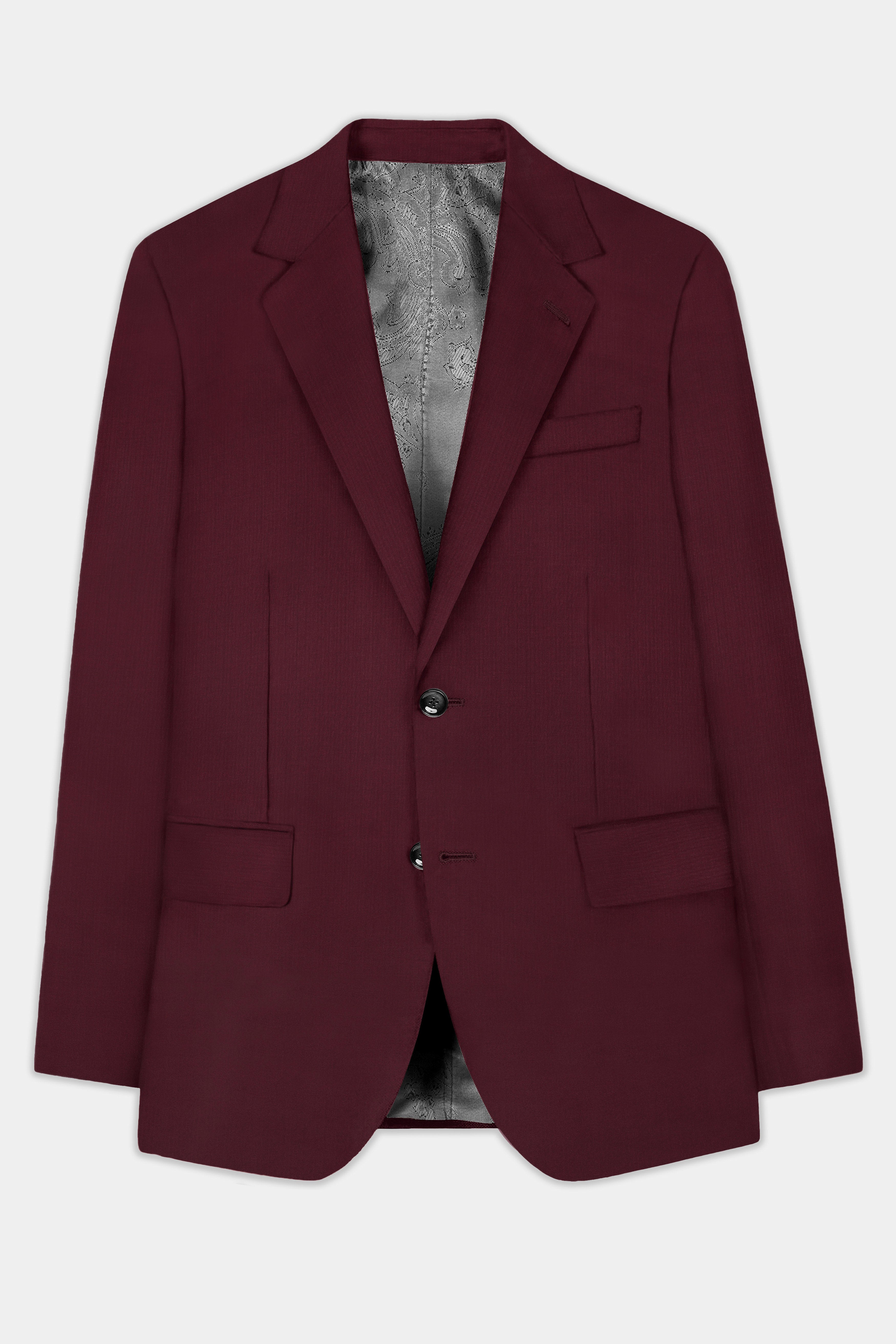 Merlot-Wine Berry Solid Wool Rich Single Breasted Slight Stretch Suit