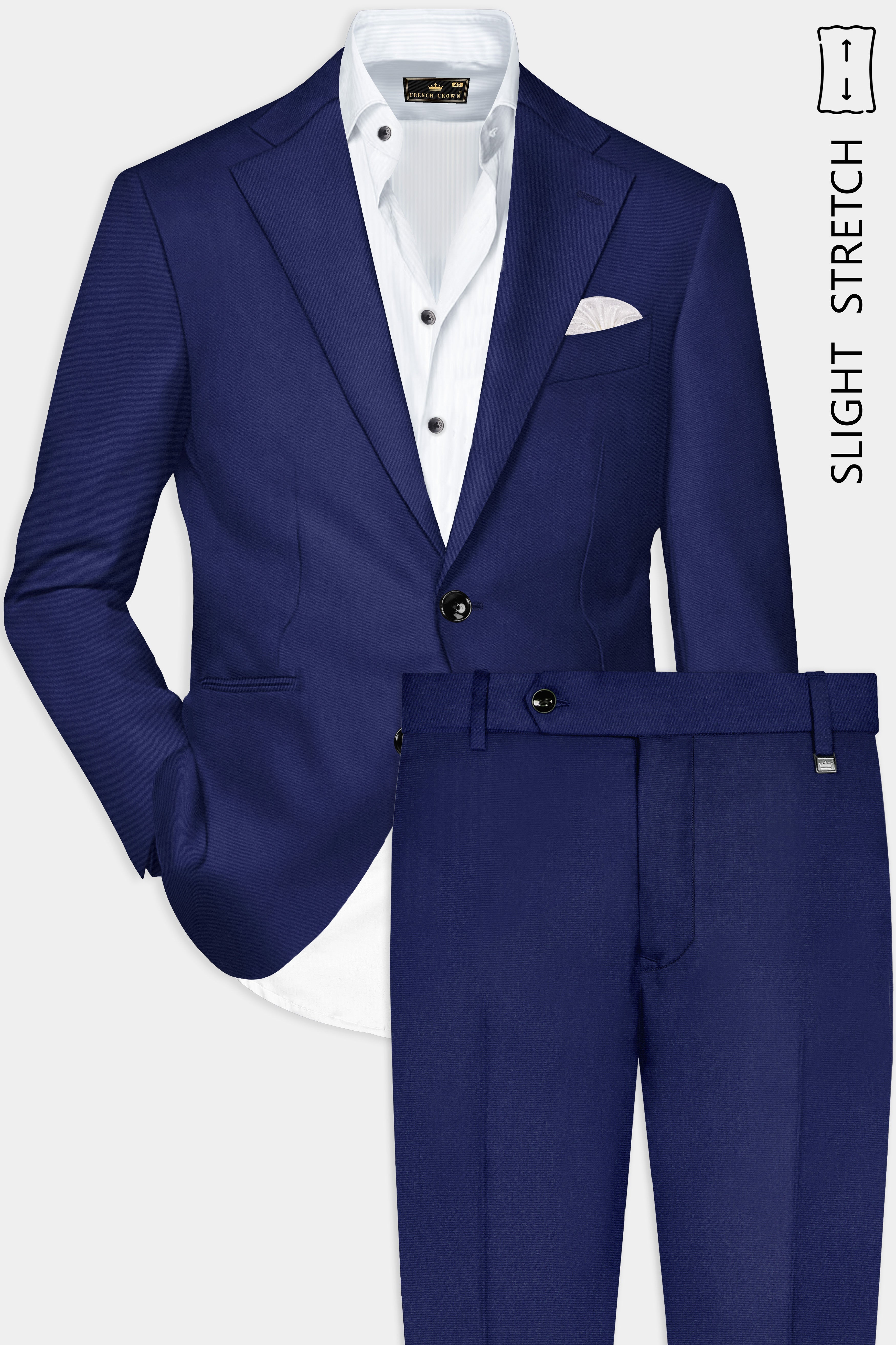 Celestia-Blue Solid Wool Rich Single Breasted Slight Stretch Suit
