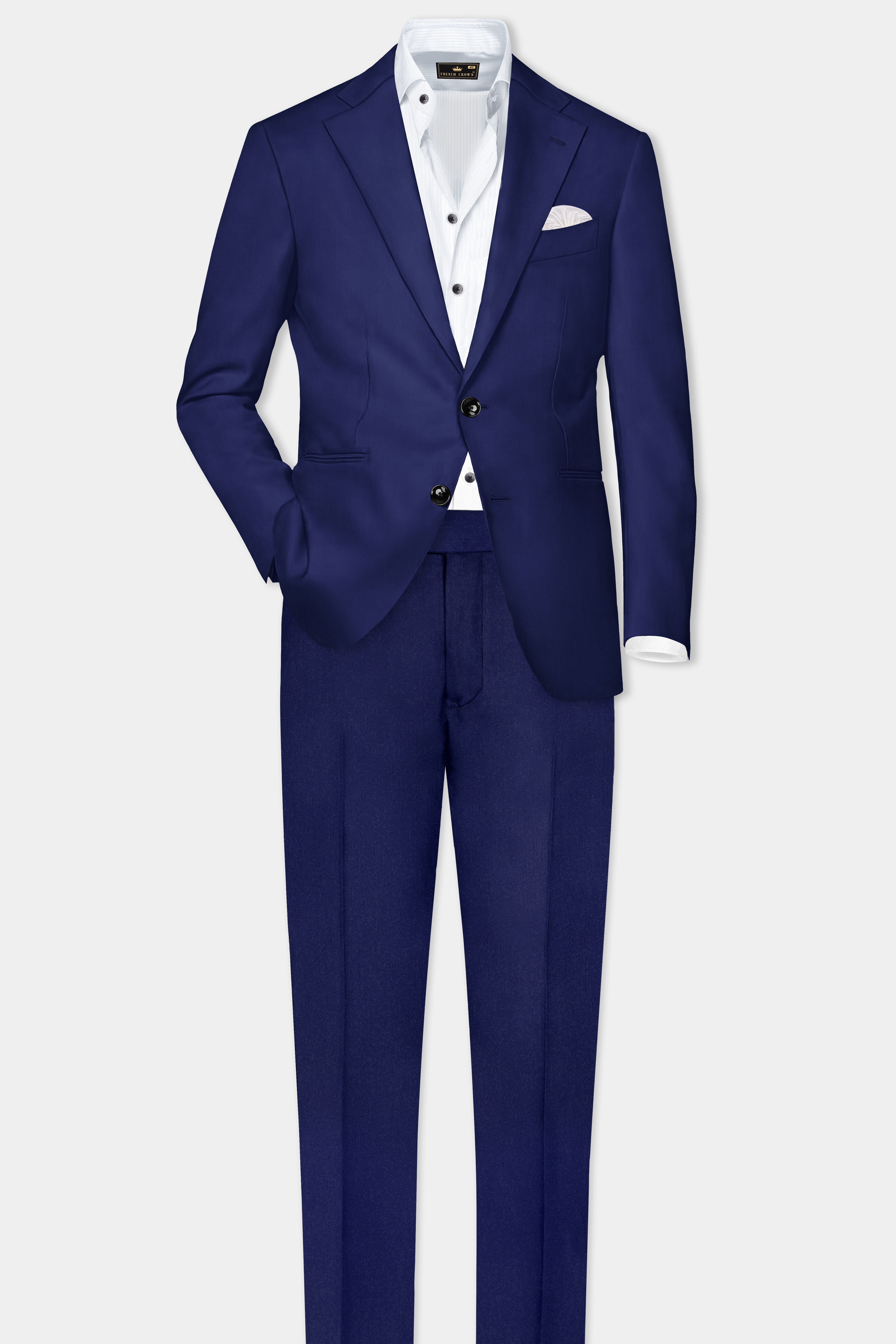 Celestia-Zodiac Blue Solid Wool Rich Single Breasted Suit