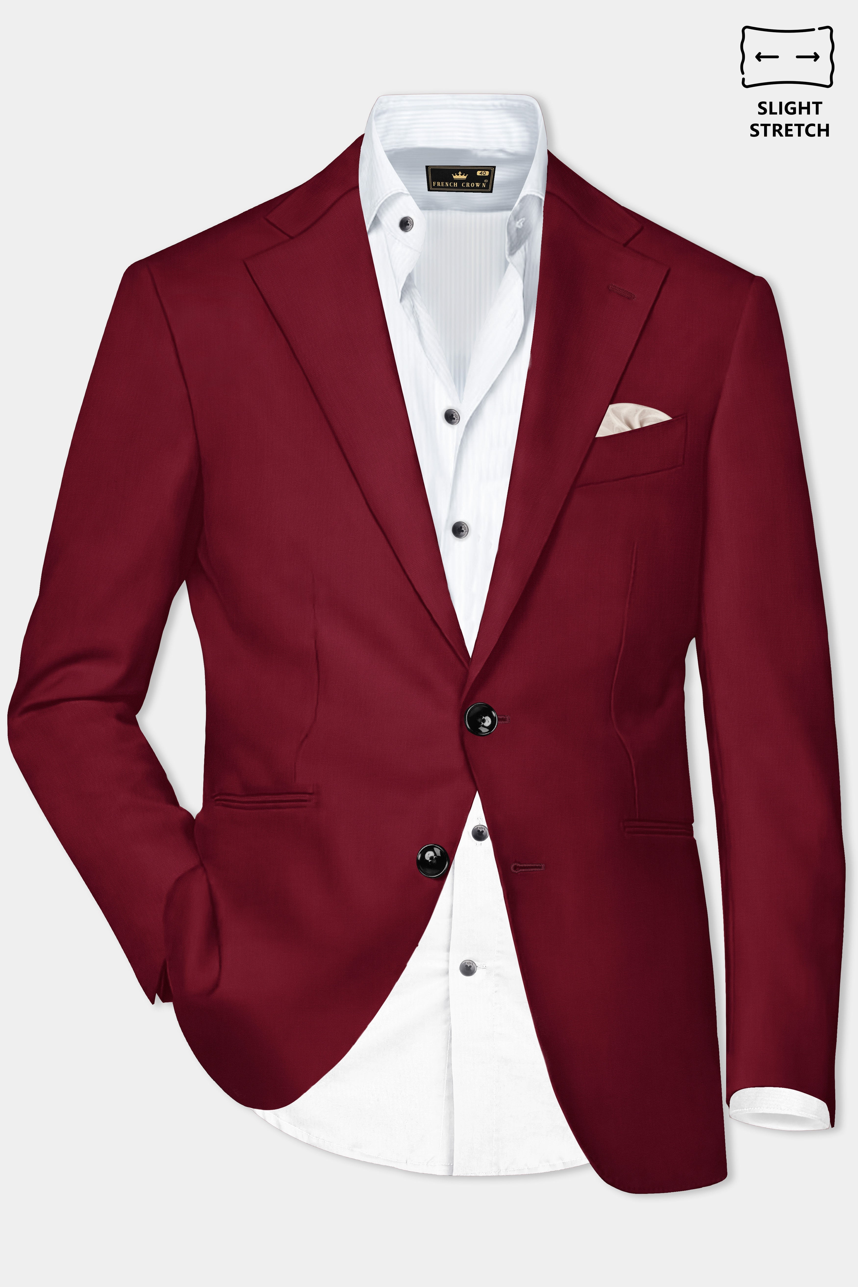 CrimsonAce-Cherry Red Solid Wool Rich Single Breasted Slight Stretch Suit