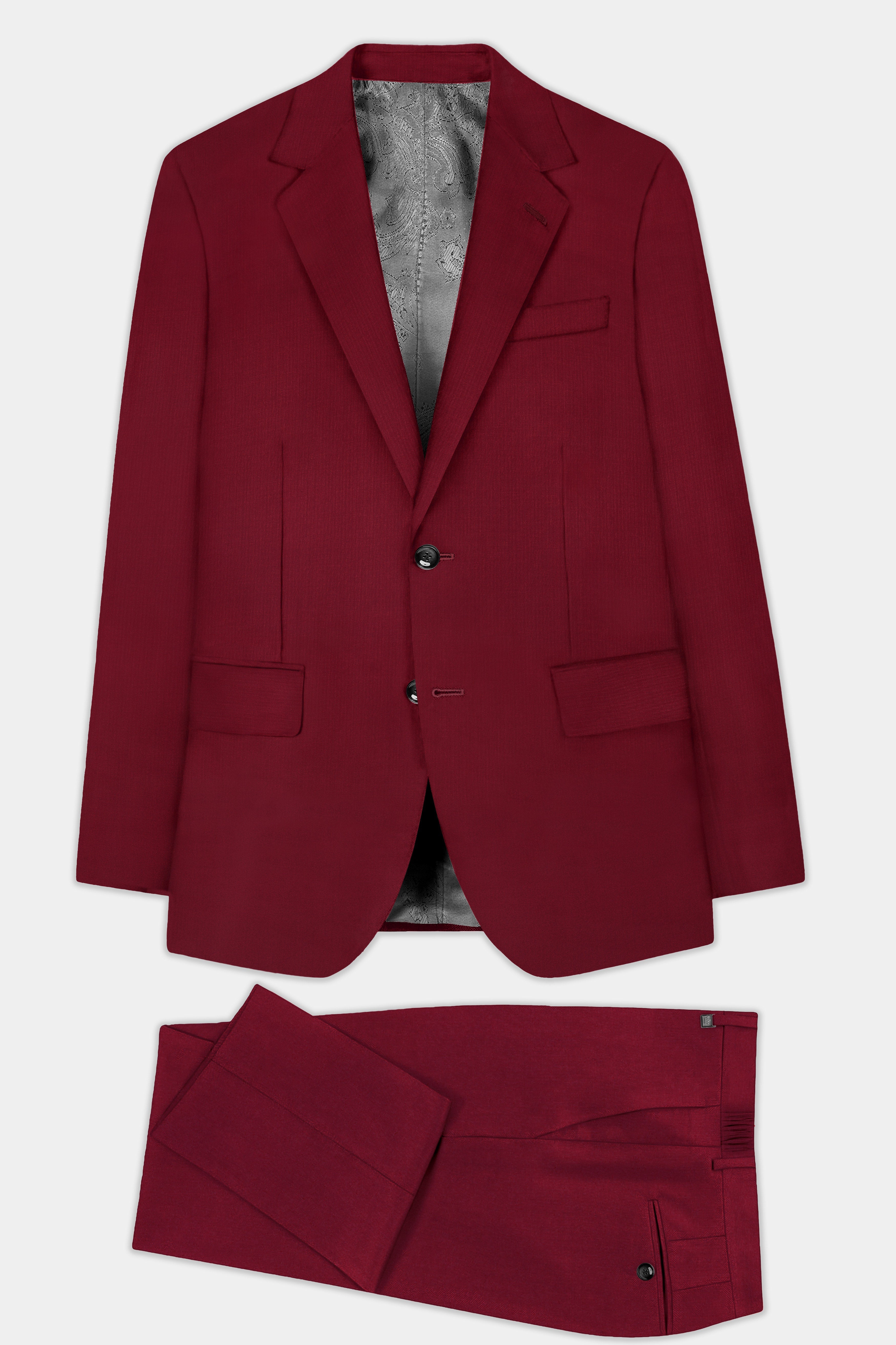 CrimsonAce-Cherry Red Solid Wool Rich Single Breasted Suit