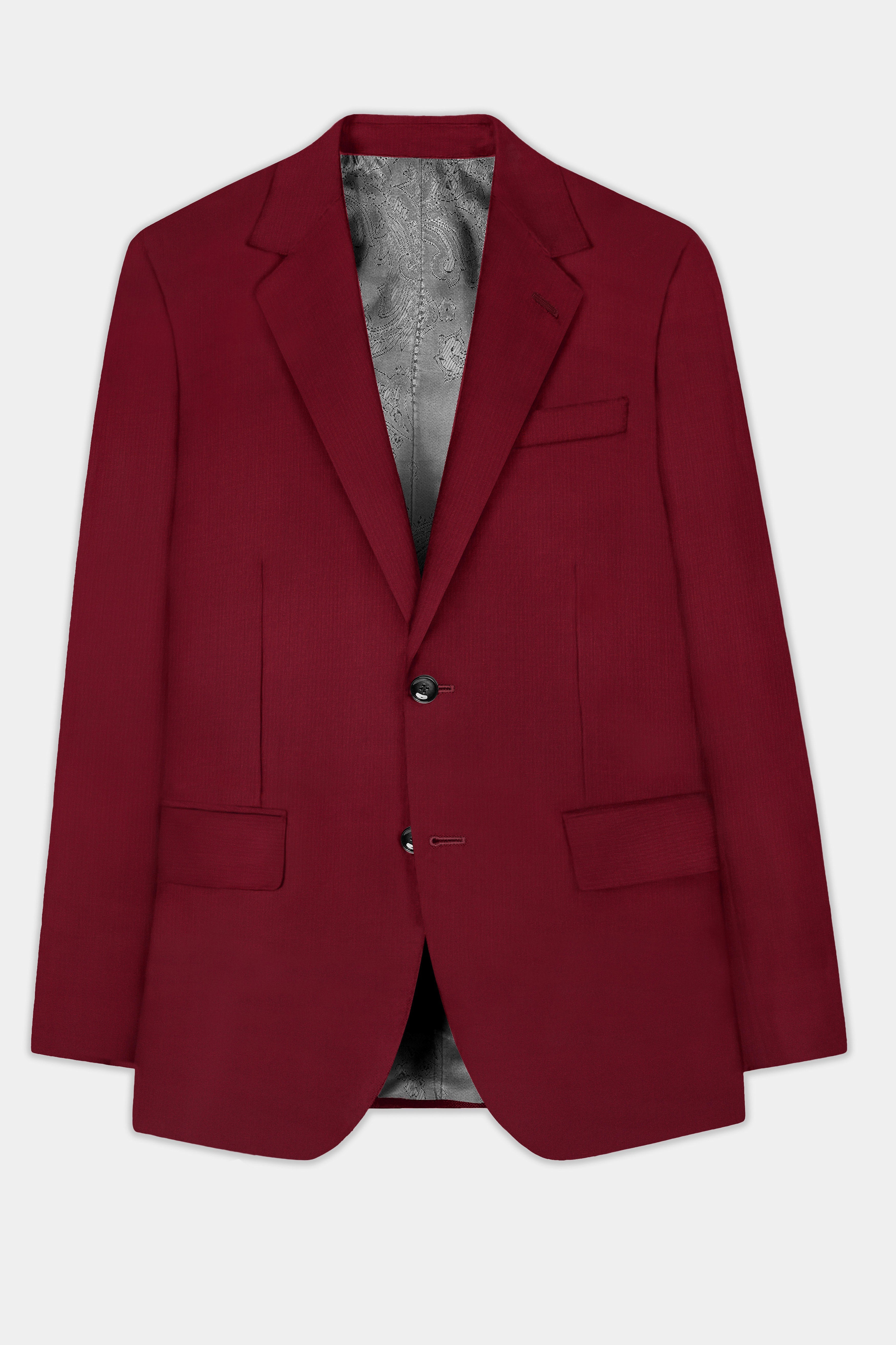 CrimsonAce-Cherry Red Solid Wool Rich Single Breasted Suit