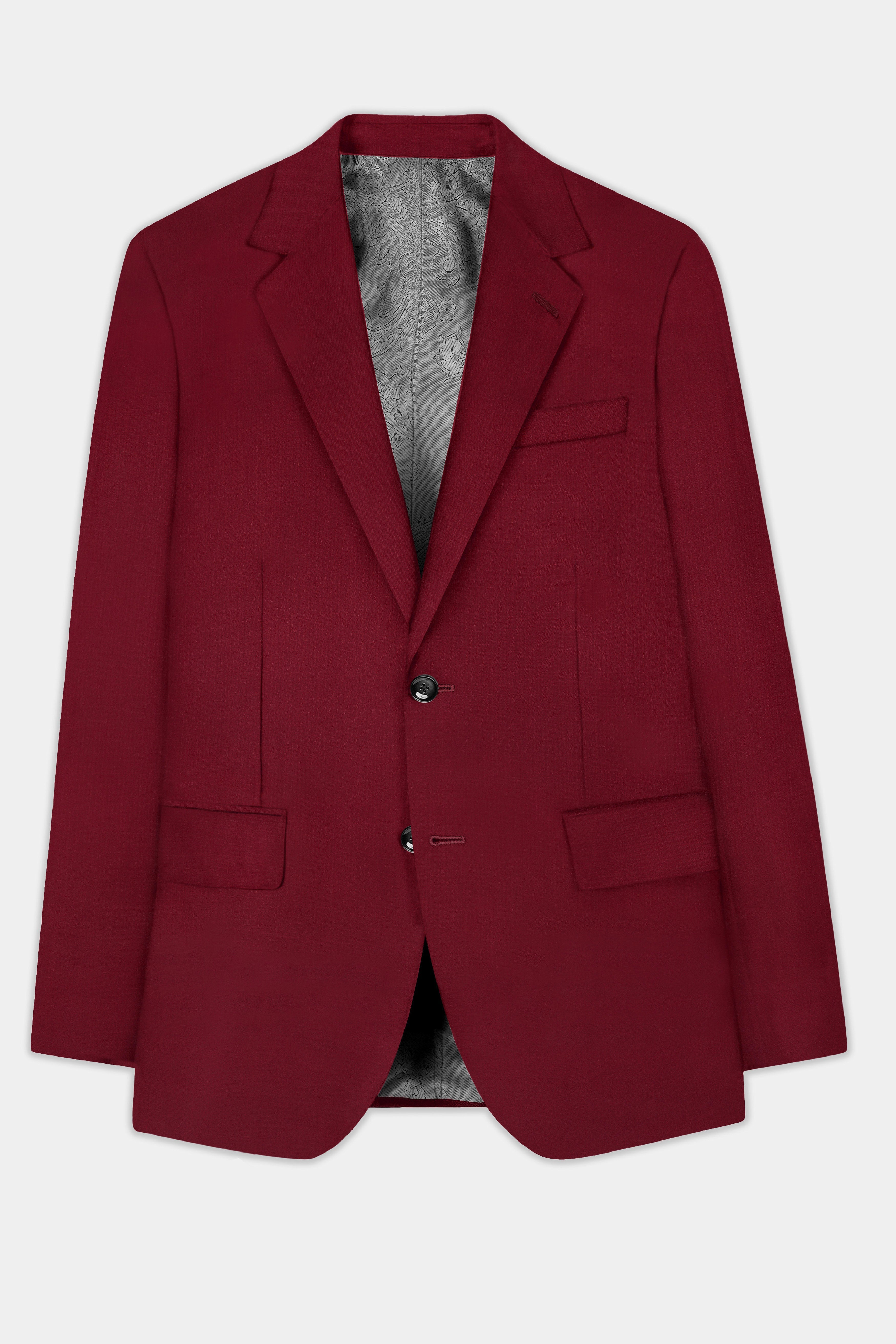 CrimsonAce-Cherry Red Solid Wool Rich Single Breasted Slight Stretch Suit
